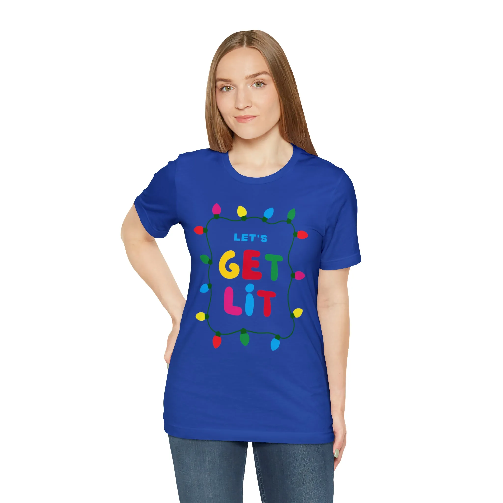 Let's Get Lit Christmas T-Shirt | Funny XMas Tee |  Bella Canvas 3001 Unisex | Happy Holidays Short Sleeve Tshirt