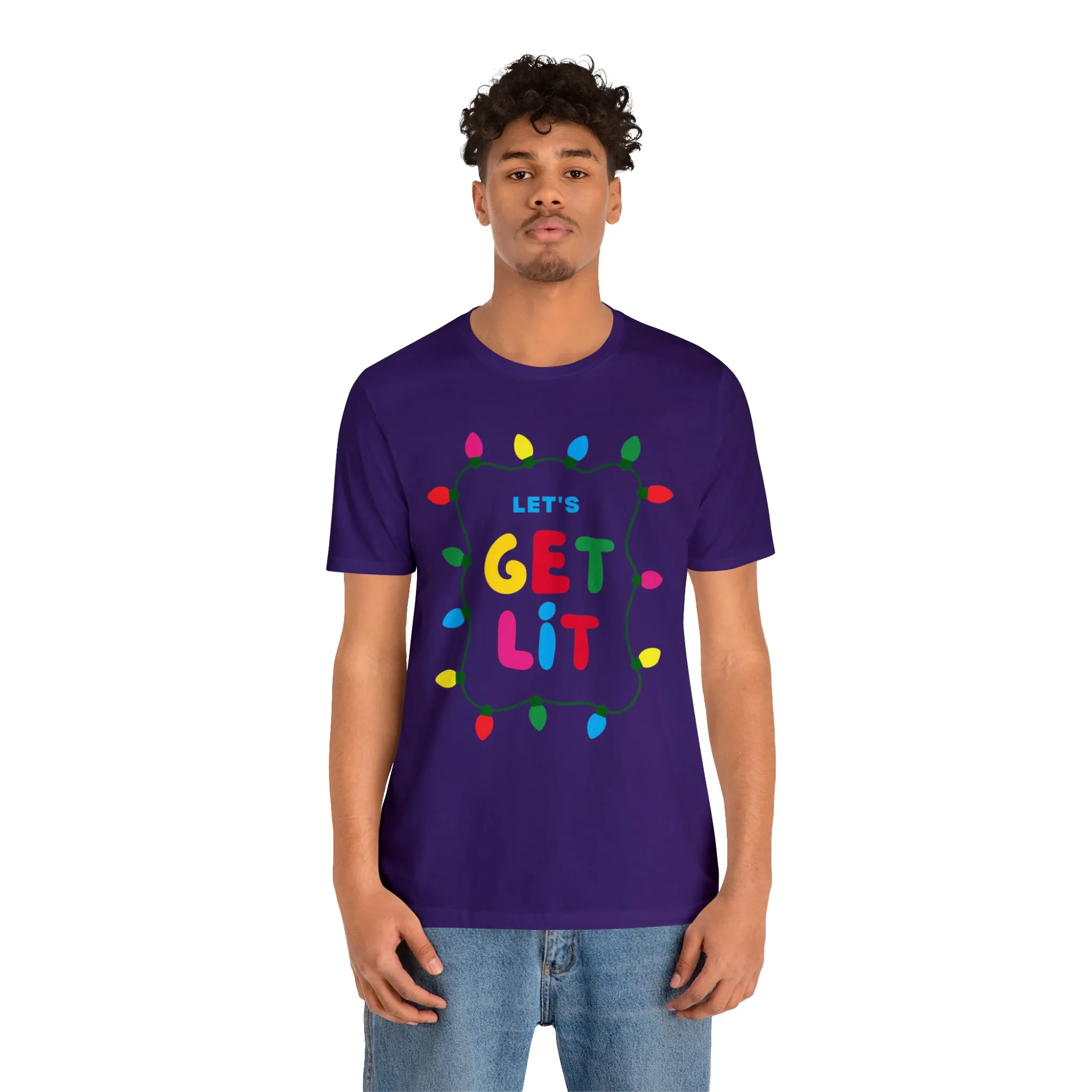 Let's Get Lit Christmas T-Shirt | Funny XMas Tee |  Bella Canvas 3001 Unisex | Happy Holidays Short Sleeve Tshirt