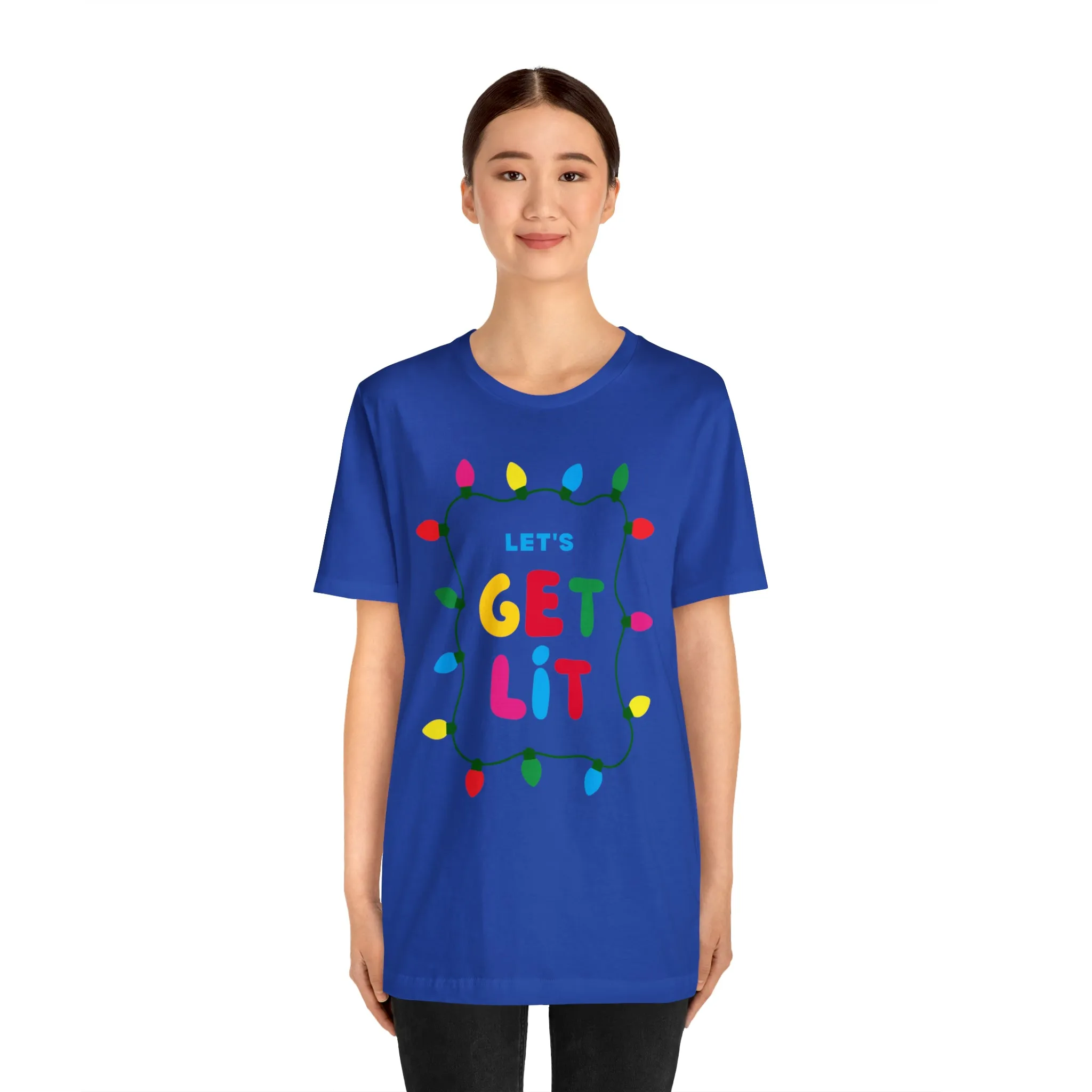 Let's Get Lit Christmas T-Shirt | Funny XMas Tee |  Bella Canvas 3001 Unisex | Happy Holidays Short Sleeve Tshirt