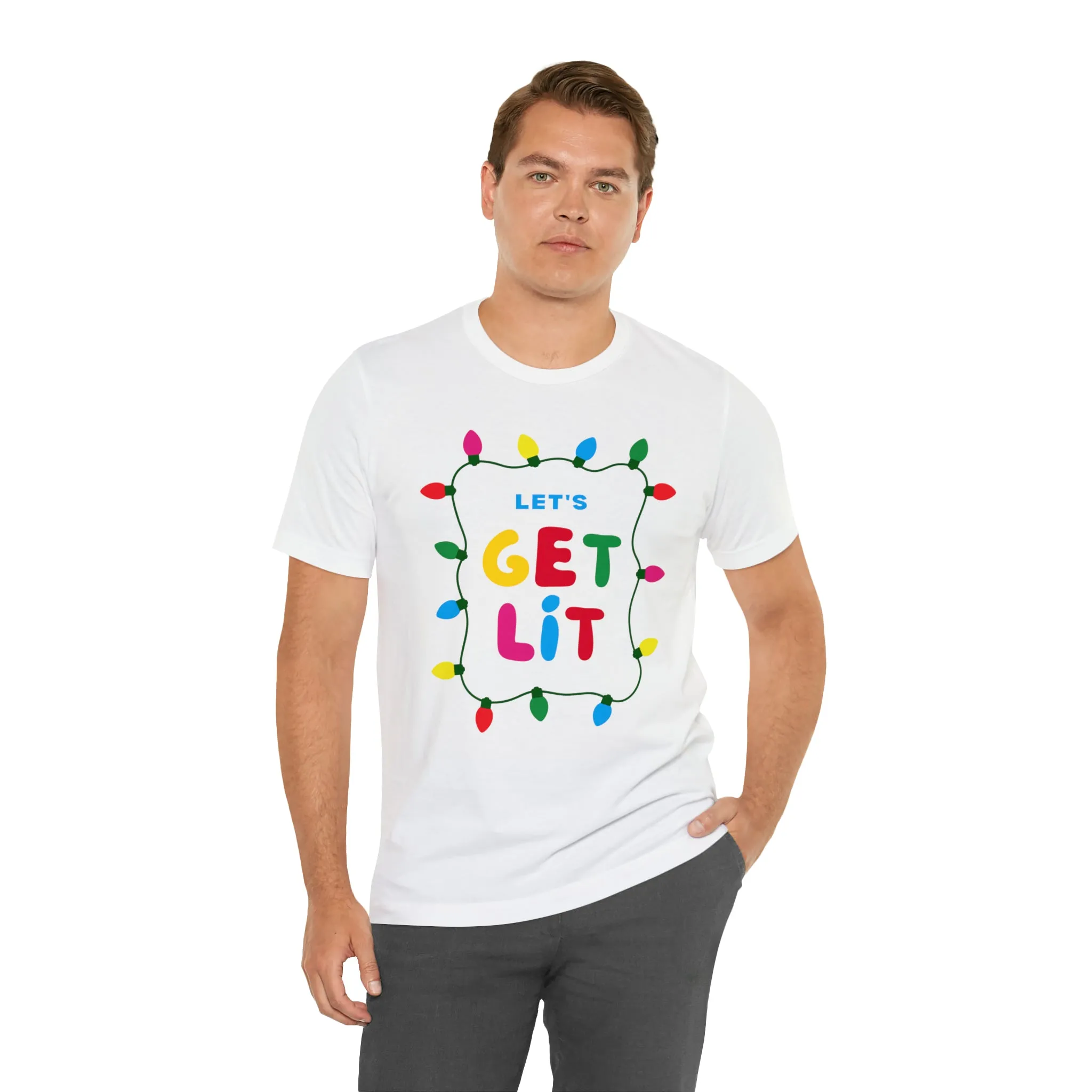 Let's Get Lit Christmas T-Shirt | Funny XMas Tee |  Bella Canvas 3001 Unisex | Happy Holidays Short Sleeve Tshirt