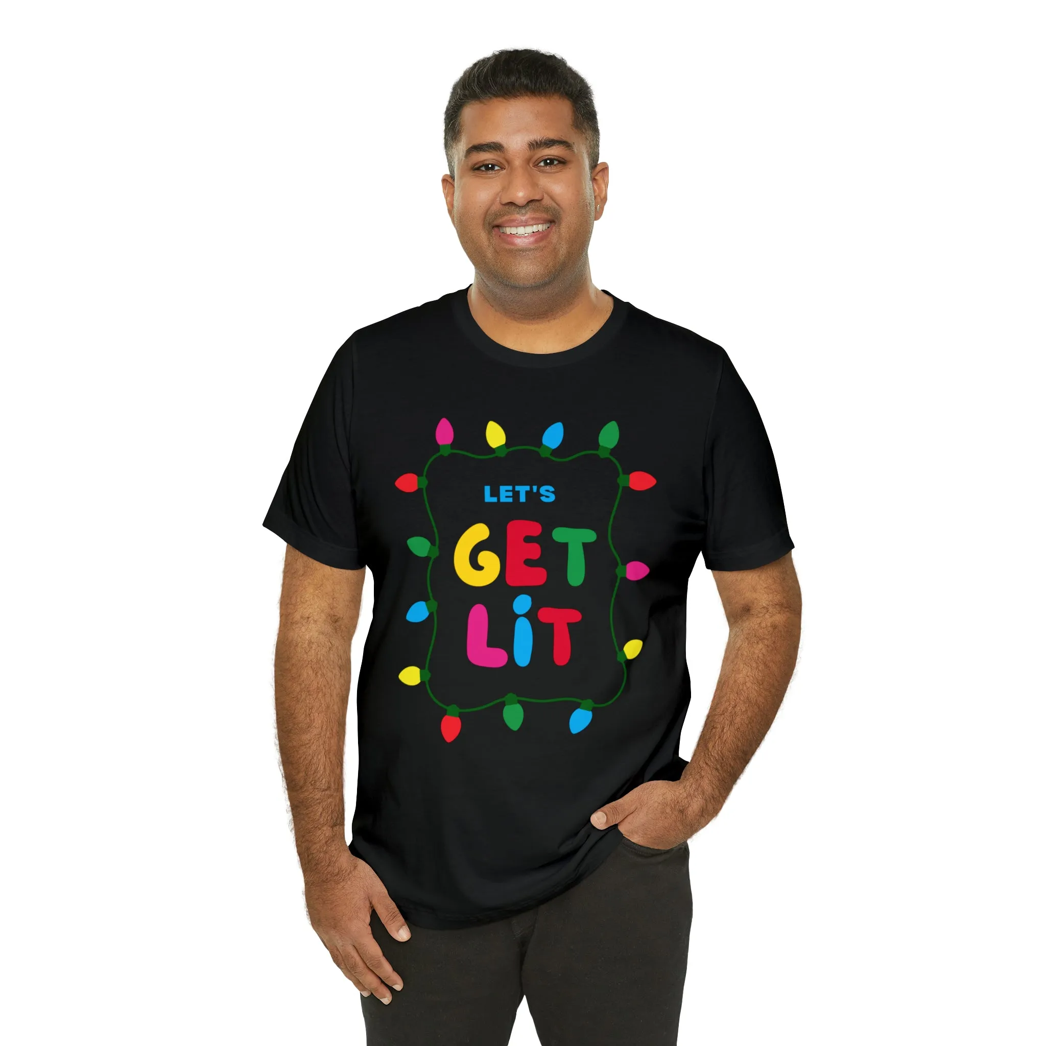 Let's Get Lit Christmas T-Shirt | Funny XMas Tee |  Bella Canvas 3001 Unisex | Happy Holidays Short Sleeve Tshirt