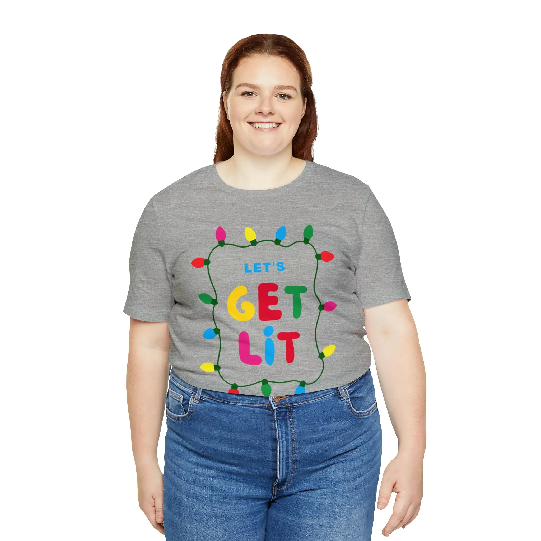 Let's Get Lit Christmas T-Shirt | Funny XMas Tee |  Bella Canvas 3001 Unisex | Happy Holidays Short Sleeve Tshirt