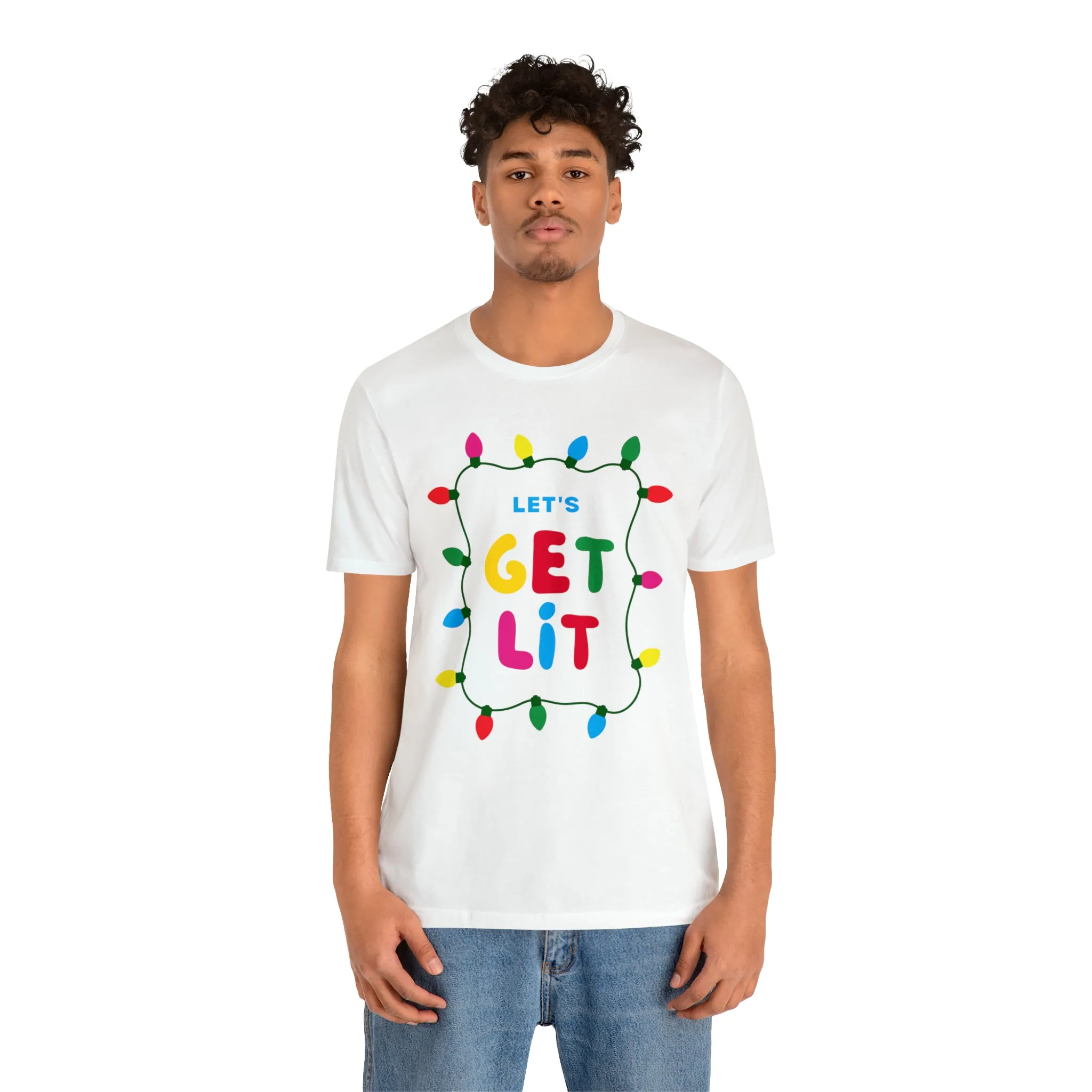 Let's Get Lit Christmas T-Shirt | Funny XMas Tee |  Bella Canvas 3001 Unisex | Happy Holidays Short Sleeve Tshirt