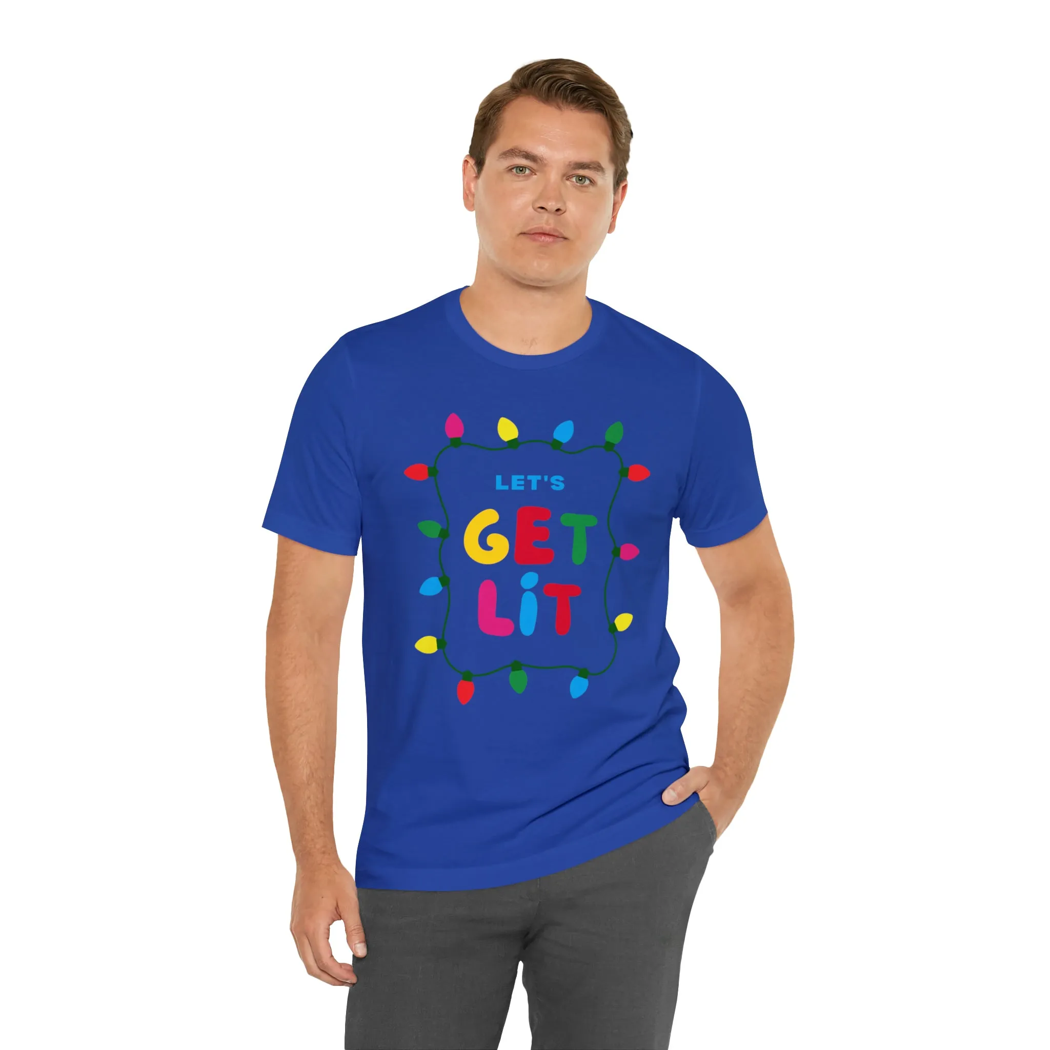 Let's Get Lit Christmas T-Shirt | Funny XMas Tee |  Bella Canvas 3001 Unisex | Happy Holidays Short Sleeve Tshirt