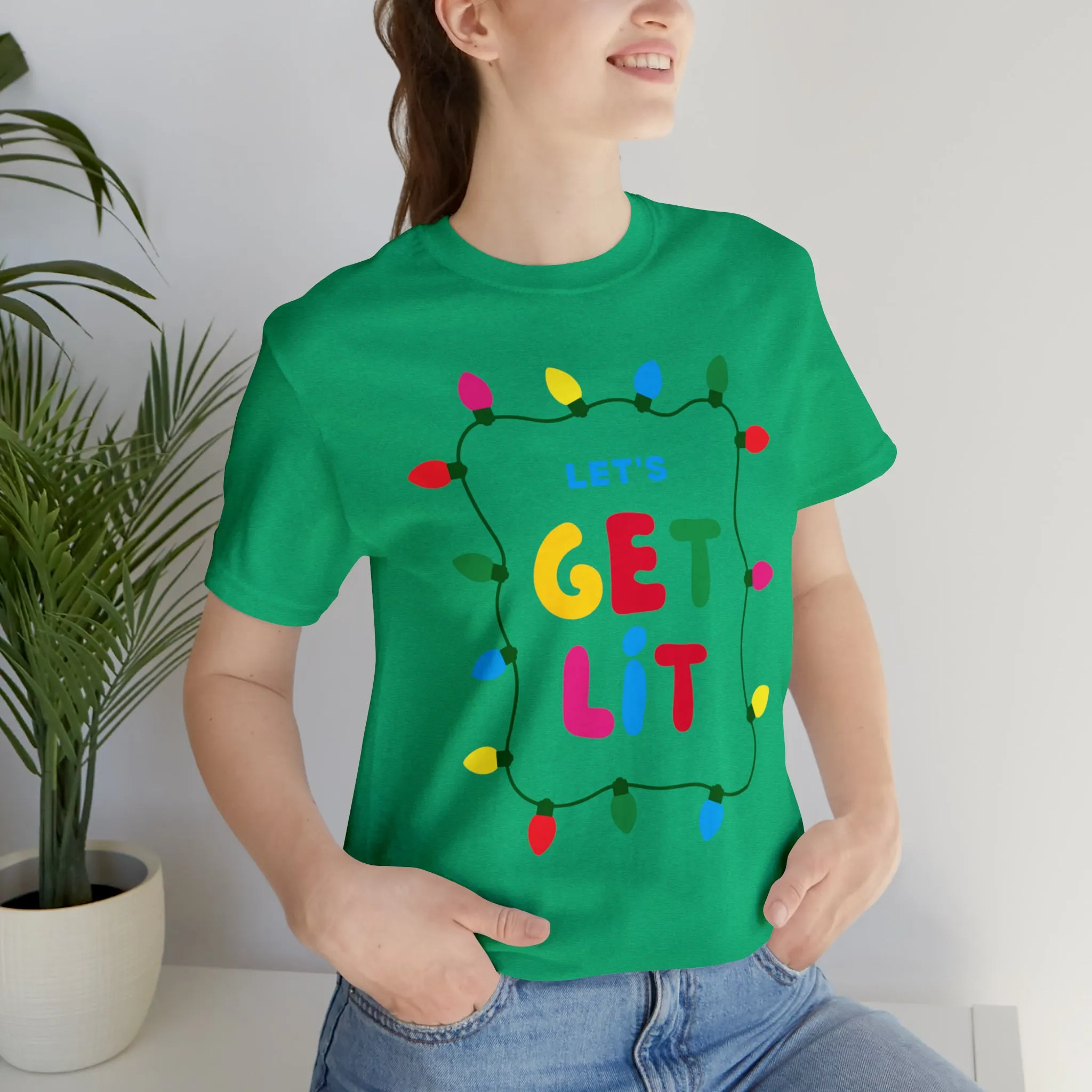 Let's Get Lit Christmas T-Shirt | Funny XMas Tee |  Bella Canvas 3001 Unisex | Happy Holidays Short Sleeve Tshirt