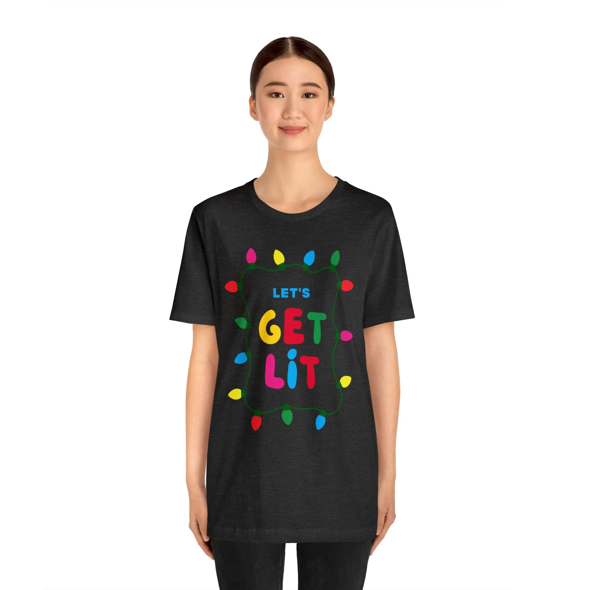 Let's Get Lit Christmas T-Shirt | Funny XMas Tee |  Bella Canvas 3001 Unisex | Happy Holidays Short Sleeve Tshirt