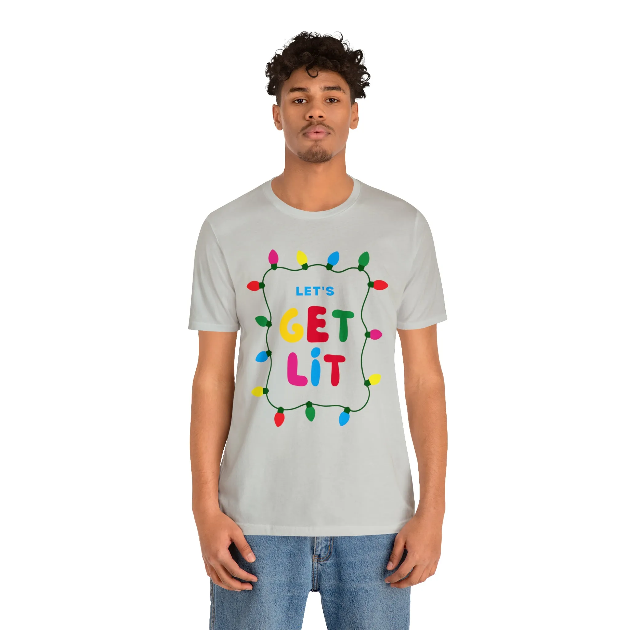 Let's Get Lit Christmas T-Shirt | Funny XMas Tee |  Bella Canvas 3001 Unisex | Happy Holidays Short Sleeve Tshirt