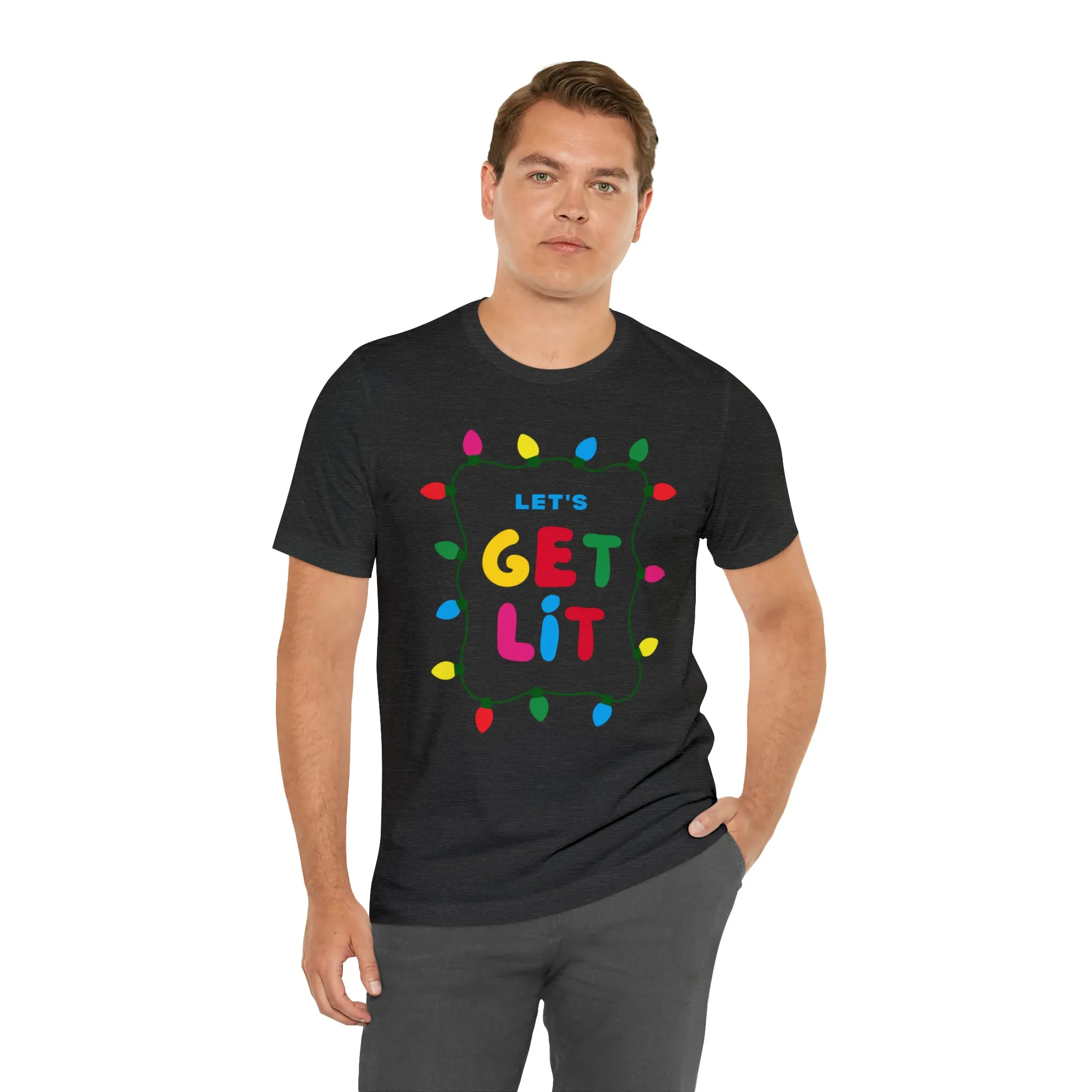 Let's Get Lit Christmas T-Shirt | Funny XMas Tee |  Bella Canvas 3001 Unisex | Happy Holidays Short Sleeve Tshirt