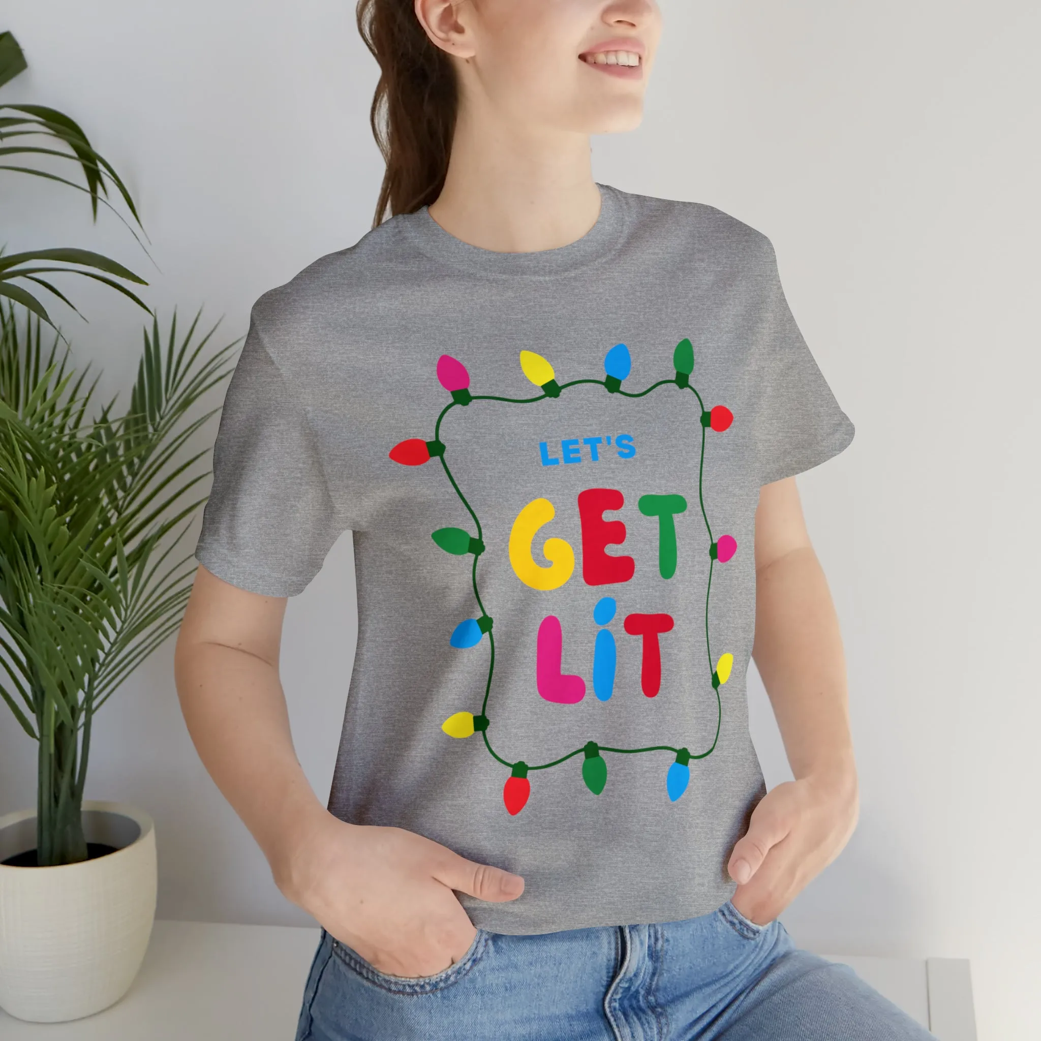 Let's Get Lit Christmas T-Shirt | Funny XMas Tee |  Bella Canvas 3001 Unisex | Happy Holidays Short Sleeve Tshirt