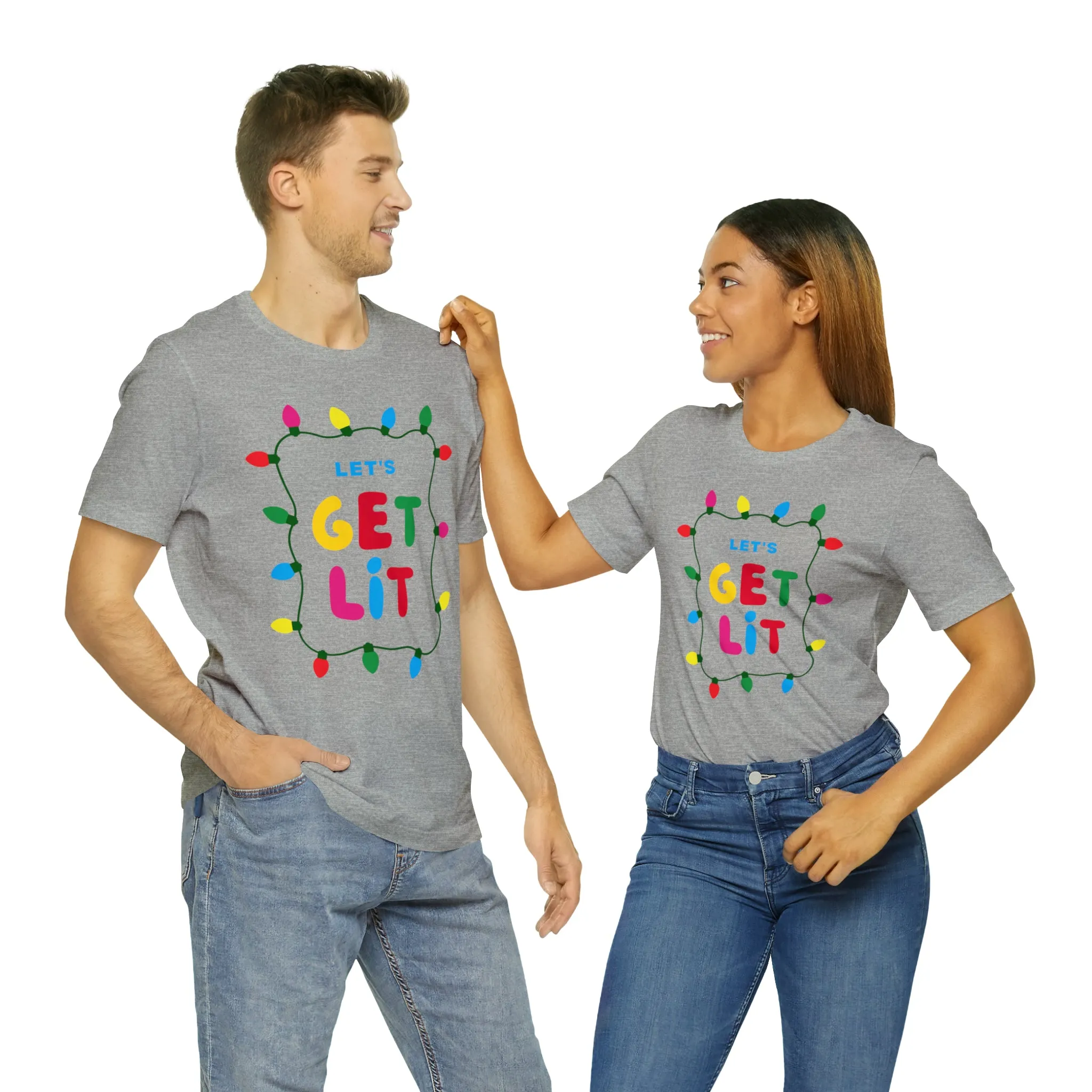 Let's Get Lit Christmas T-Shirt | Funny XMas Tee |  Bella Canvas 3001 Unisex | Happy Holidays Short Sleeve Tshirt
