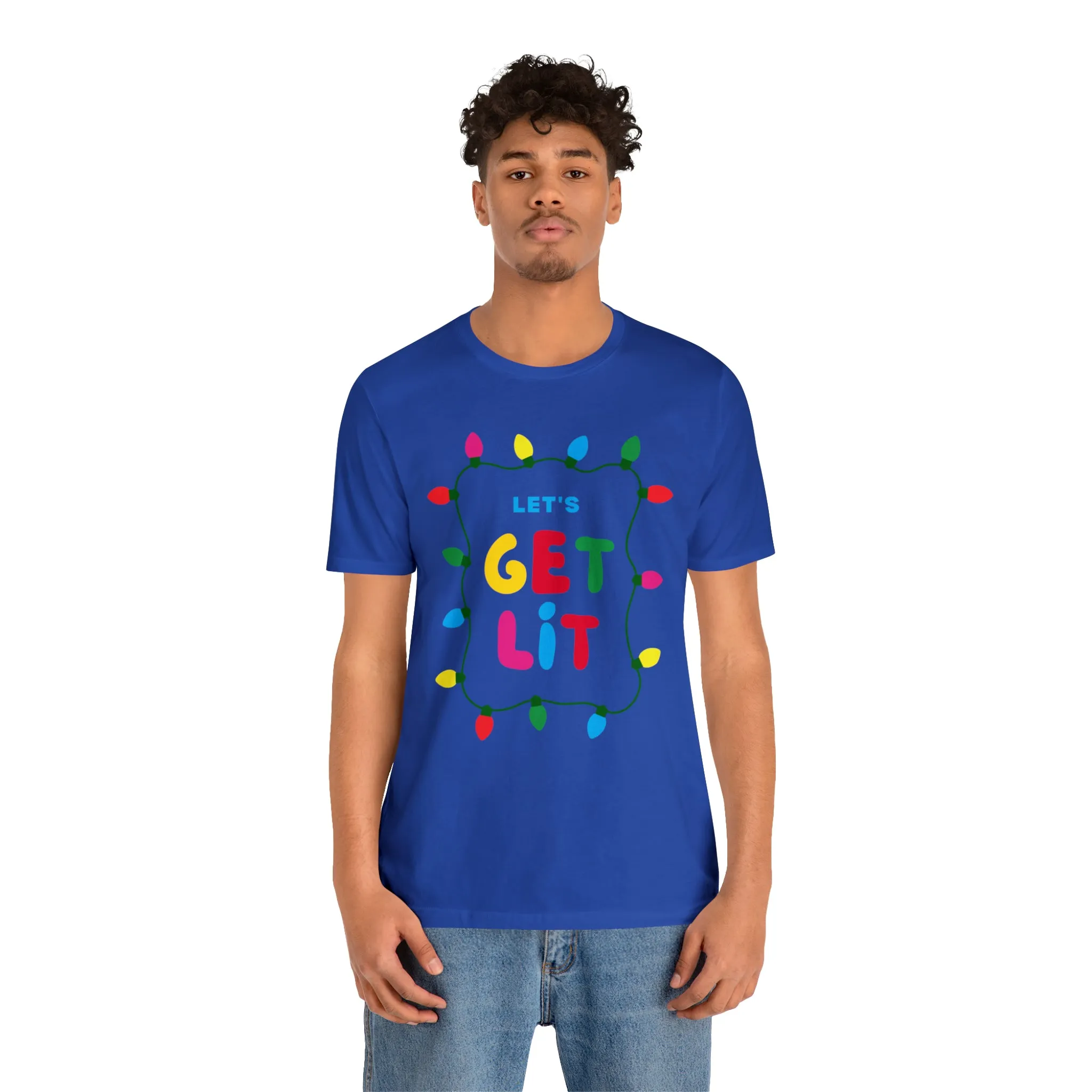 Let's Get Lit Christmas T-Shirt | Funny XMas Tee |  Bella Canvas 3001 Unisex | Happy Holidays Short Sleeve Tshirt