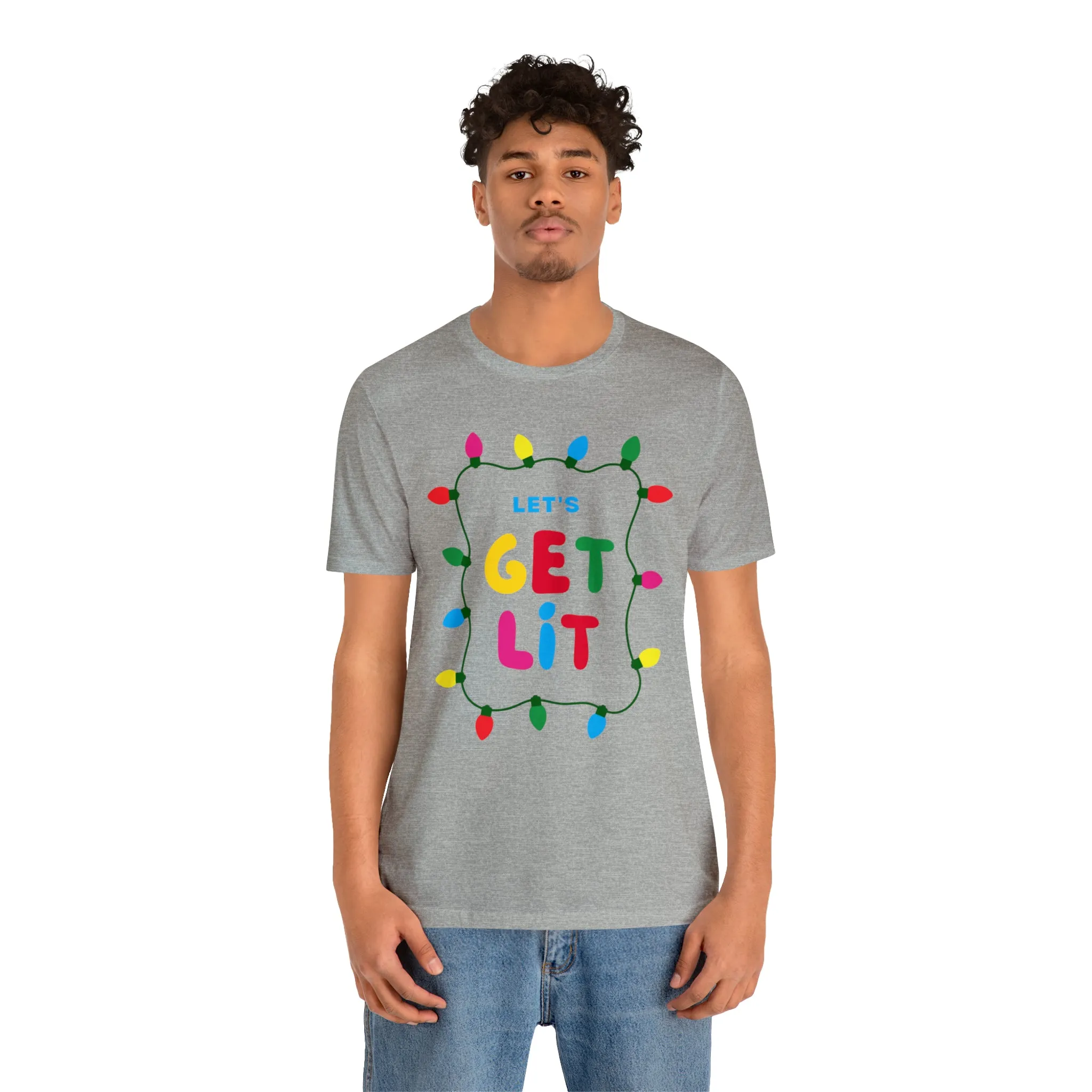 Let's Get Lit Christmas T-Shirt | Funny XMas Tee |  Bella Canvas 3001 Unisex | Happy Holidays Short Sleeve Tshirt