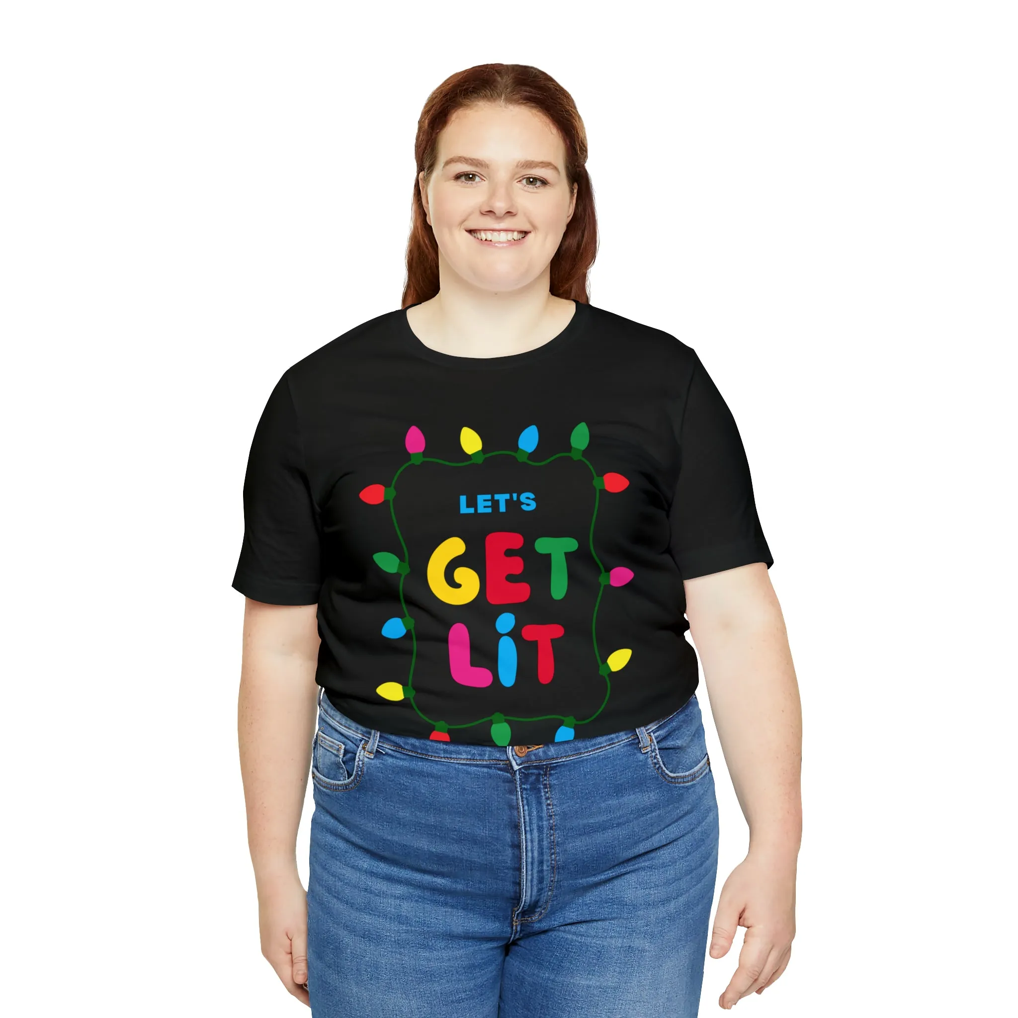 Let's Get Lit Christmas T-Shirt | Funny XMas Tee |  Bella Canvas 3001 Unisex | Happy Holidays Short Sleeve Tshirt