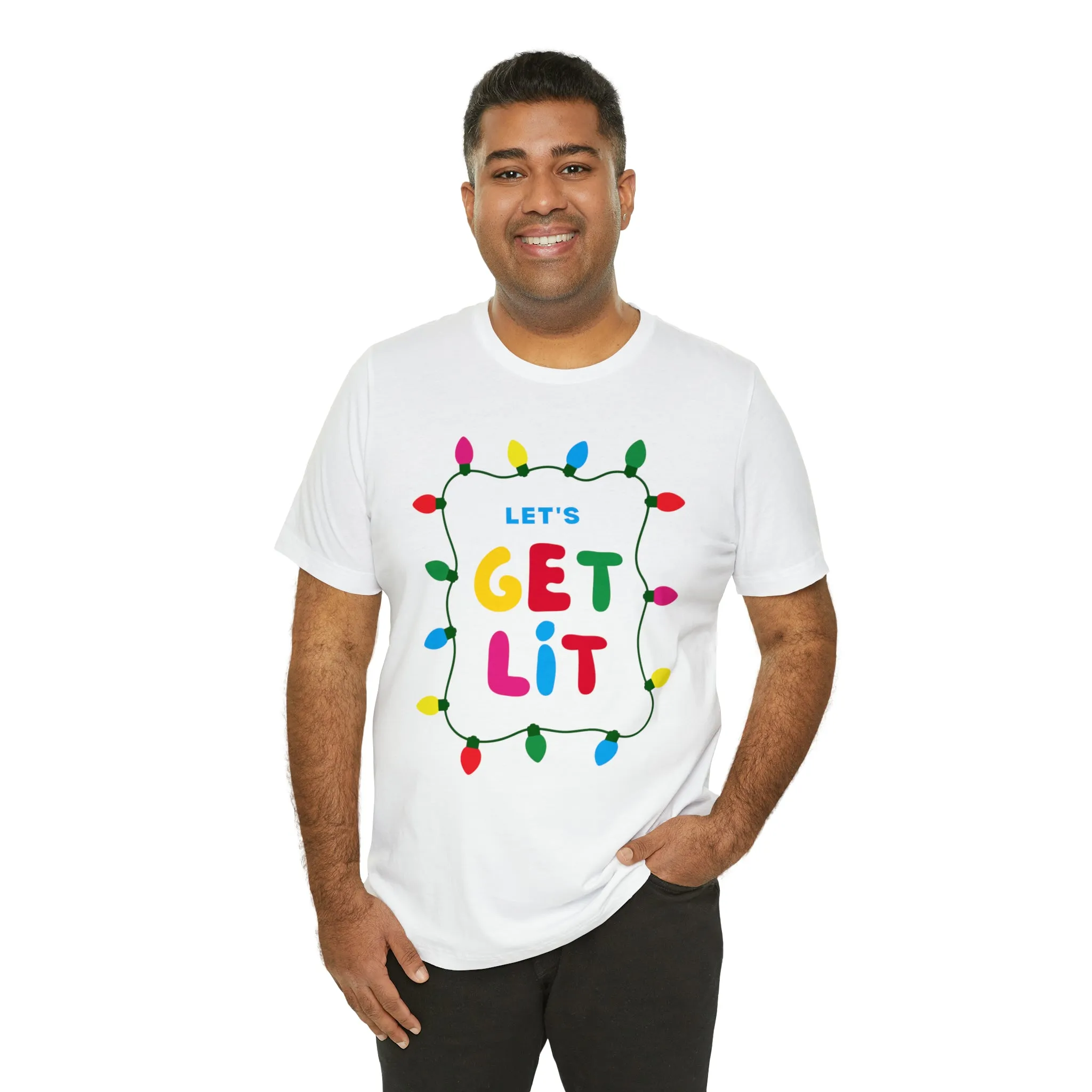 Let's Get Lit Christmas T-Shirt | Funny XMas Tee |  Bella Canvas 3001 Unisex | Happy Holidays Short Sleeve Tshirt