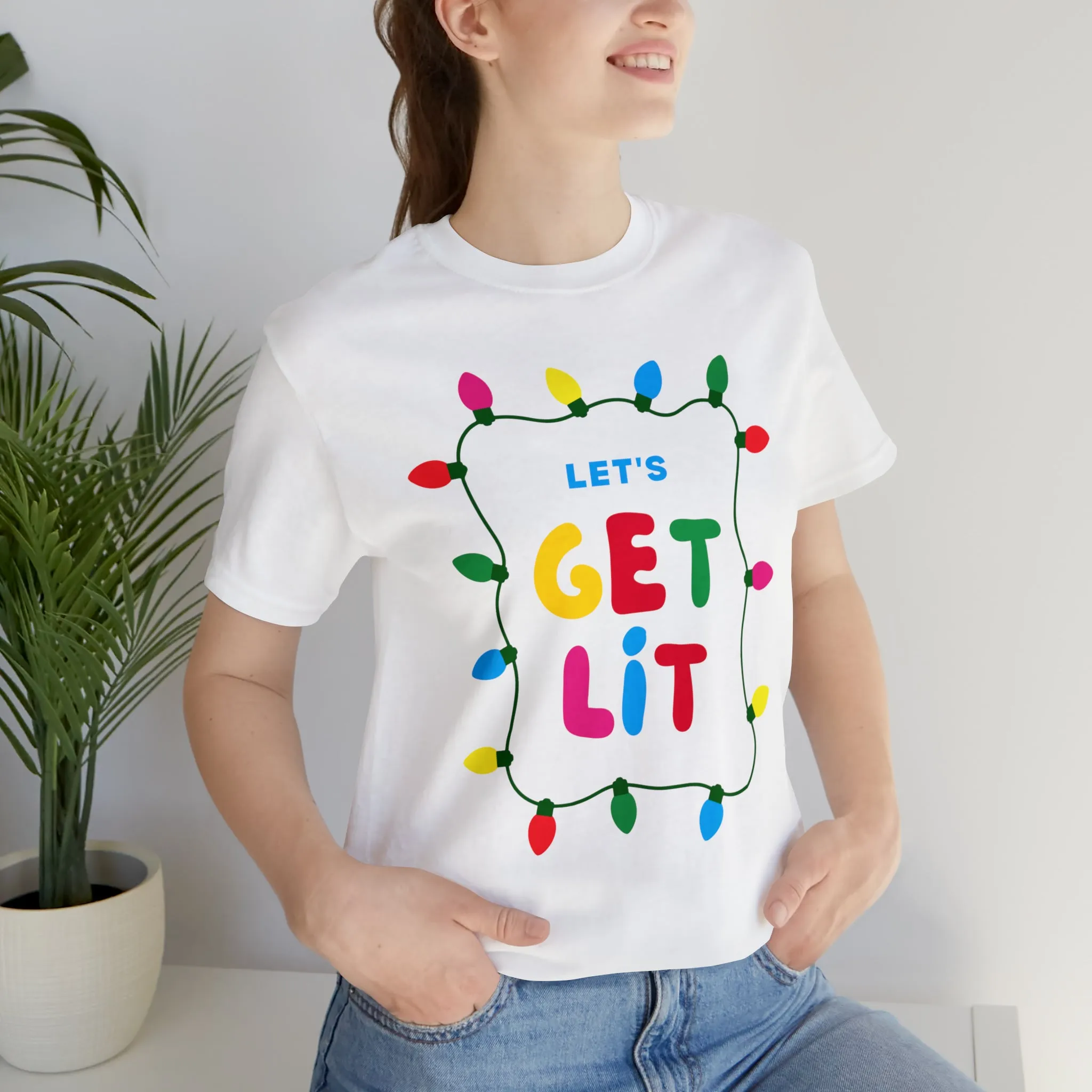 Let's Get Lit Christmas T-Shirt | Funny XMas Tee |  Bella Canvas 3001 Unisex | Happy Holidays Short Sleeve Tshirt