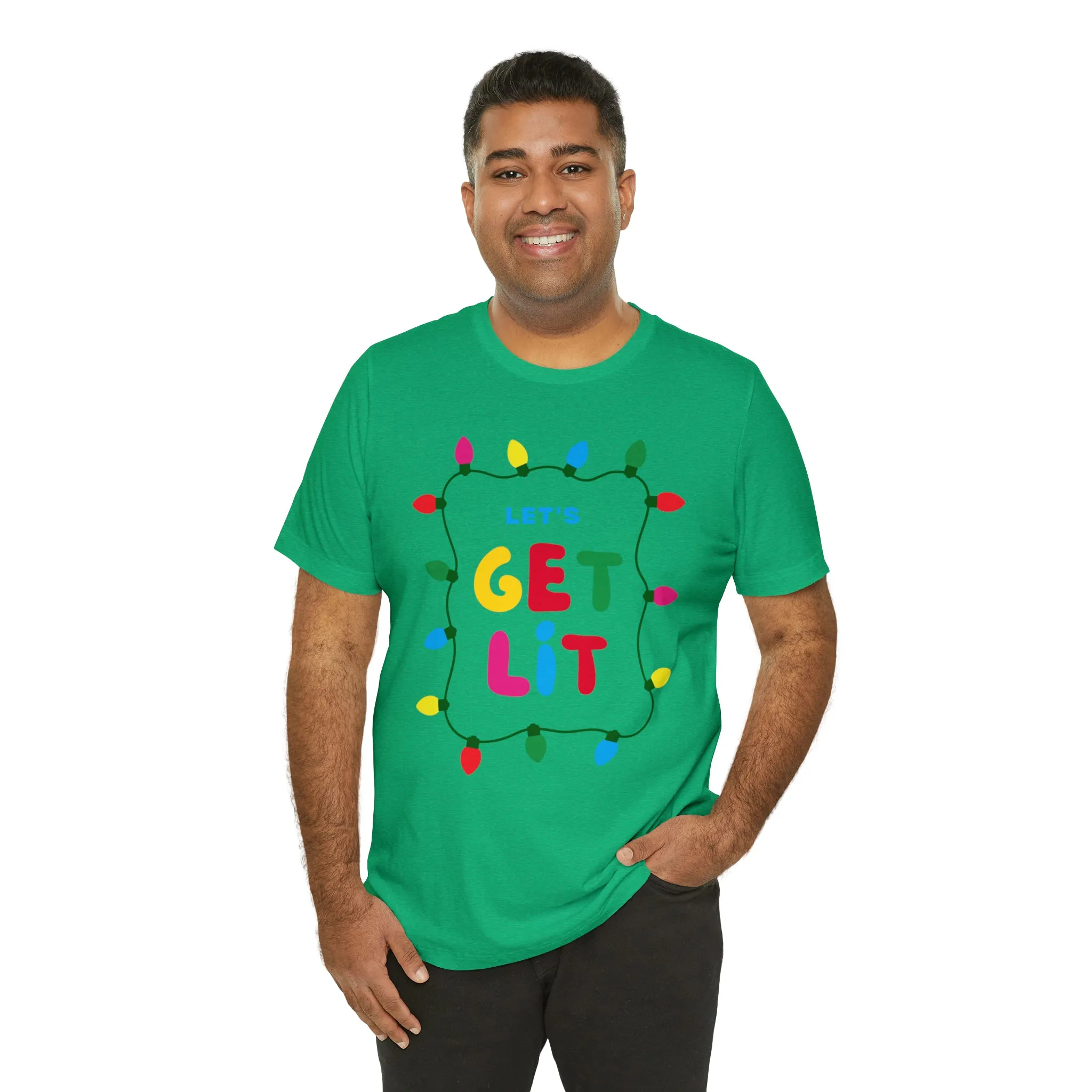Let's Get Lit Christmas T-Shirt | Funny XMas Tee |  Bella Canvas 3001 Unisex | Happy Holidays Short Sleeve Tshirt