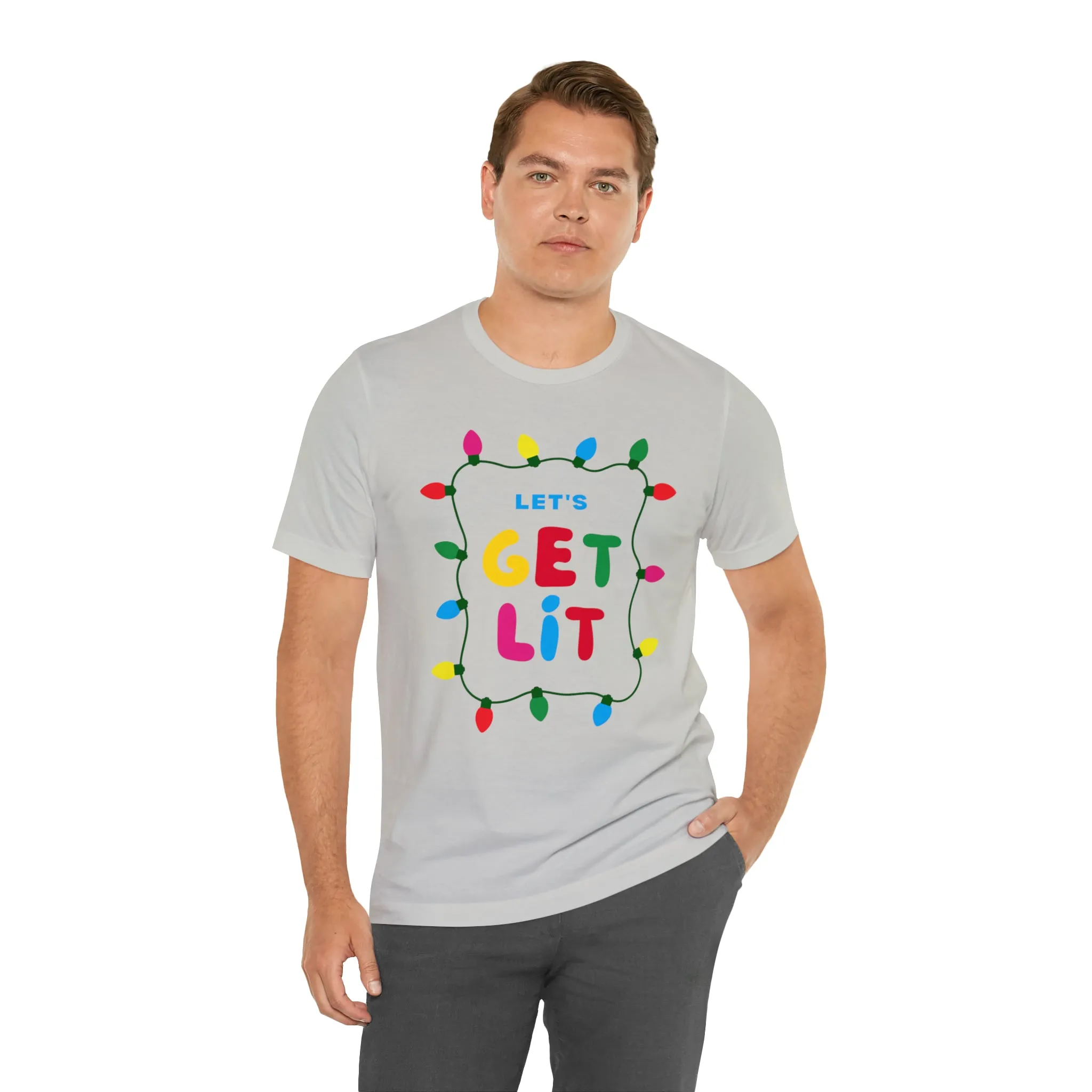 Let's Get Lit Christmas T-Shirt | Funny XMas Tee |  Bella Canvas 3001 Unisex | Happy Holidays Short Sleeve Tshirt