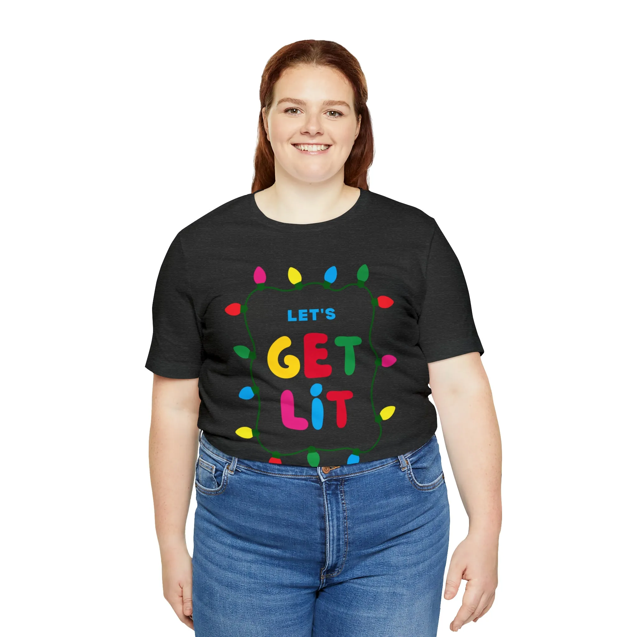 Let's Get Lit Christmas T-Shirt | Funny XMas Tee |  Bella Canvas 3001 Unisex | Happy Holidays Short Sleeve Tshirt