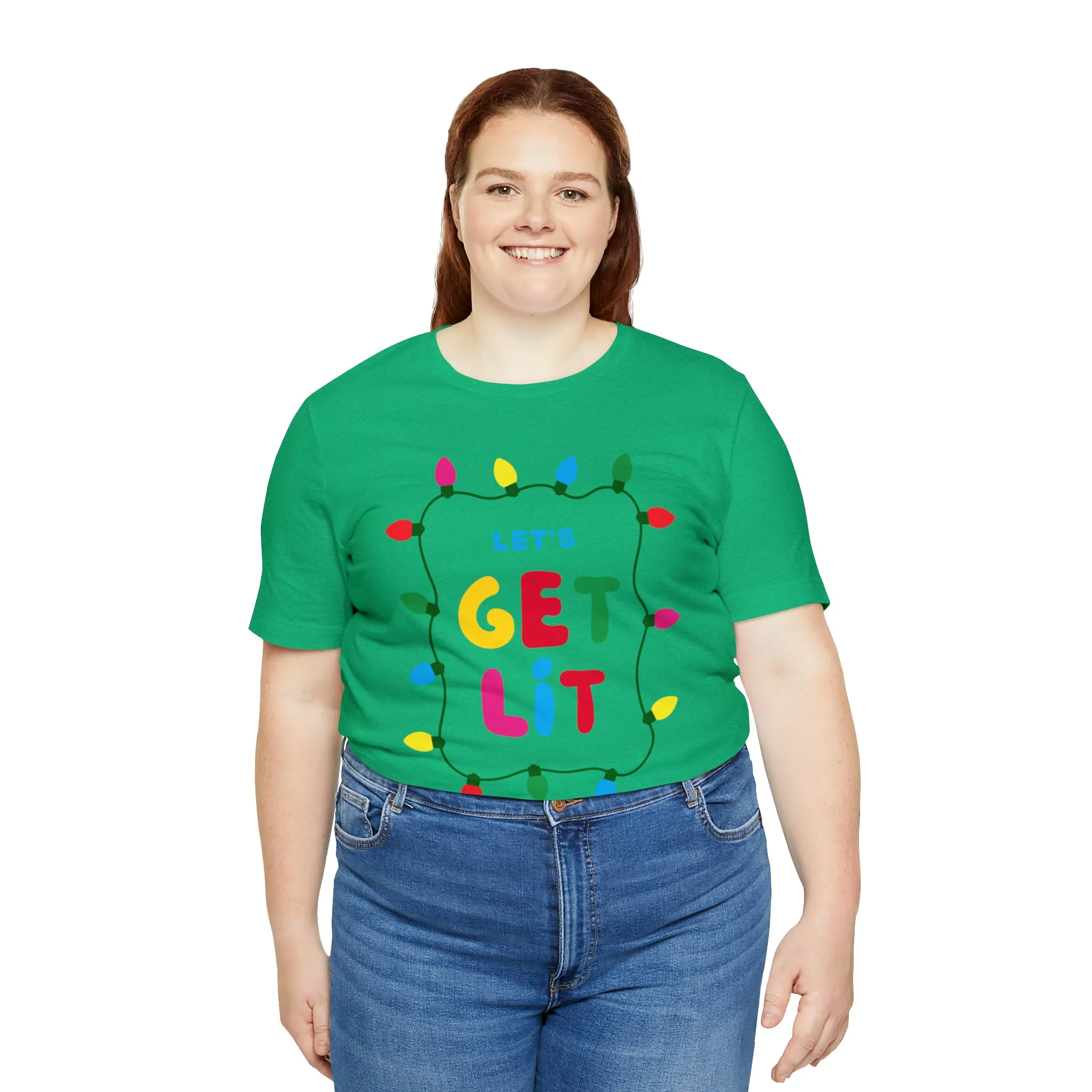 Let's Get Lit Christmas T-Shirt | Funny XMas Tee |  Bella Canvas 3001 Unisex | Happy Holidays Short Sleeve Tshirt