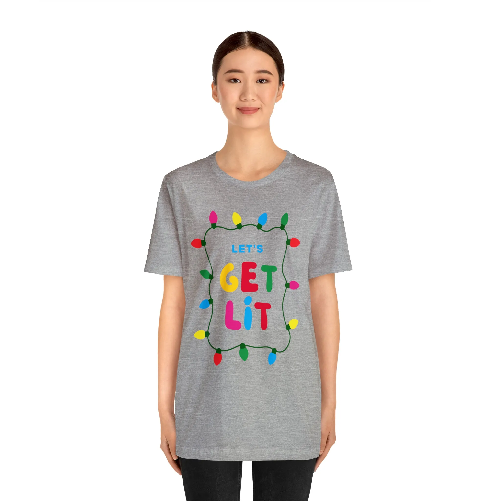 Let's Get Lit Christmas T-Shirt | Funny XMas Tee |  Bella Canvas 3001 Unisex | Happy Holidays Short Sleeve Tshirt