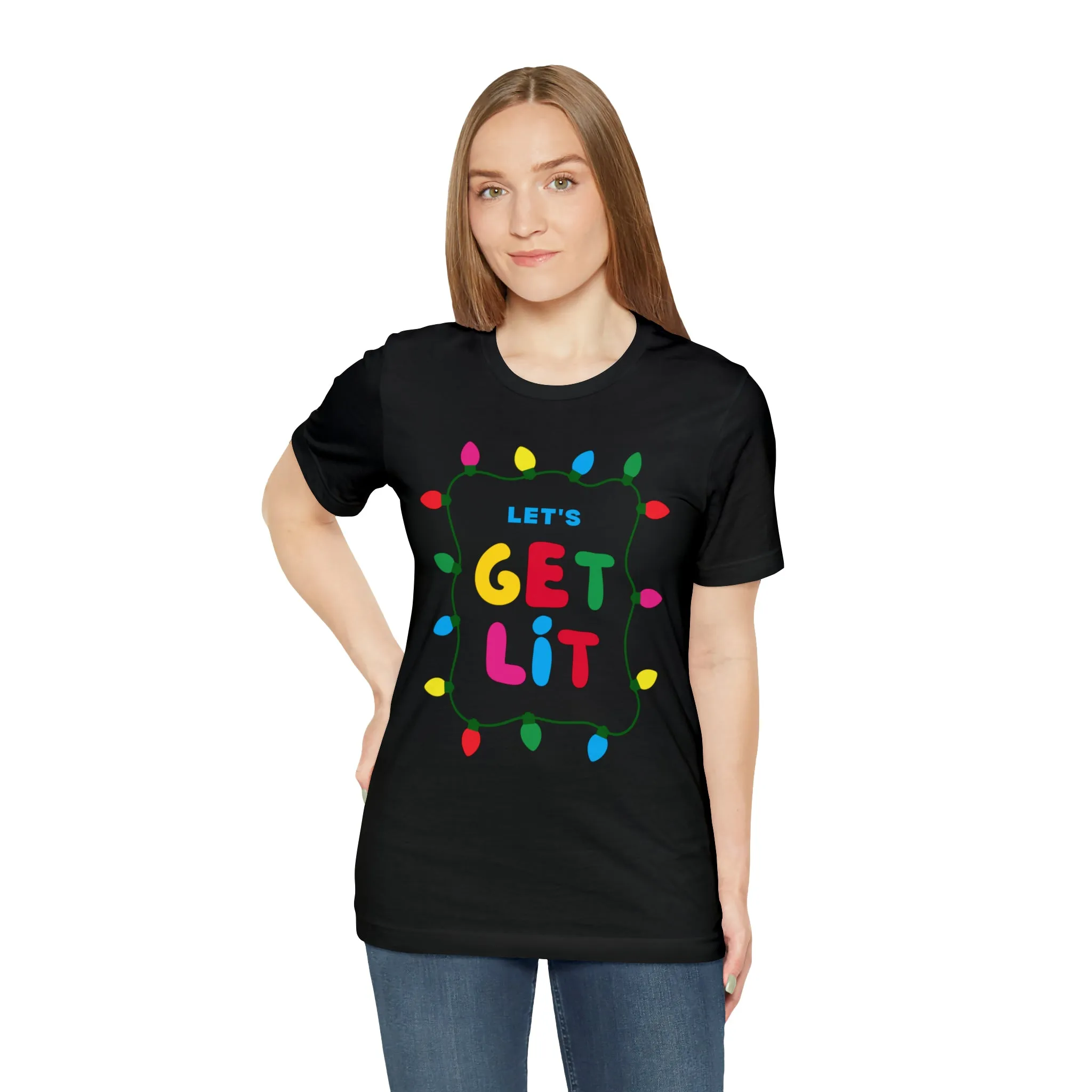 Let's Get Lit Christmas T-Shirt | Funny XMas Tee |  Bella Canvas 3001 Unisex | Happy Holidays Short Sleeve Tshirt
