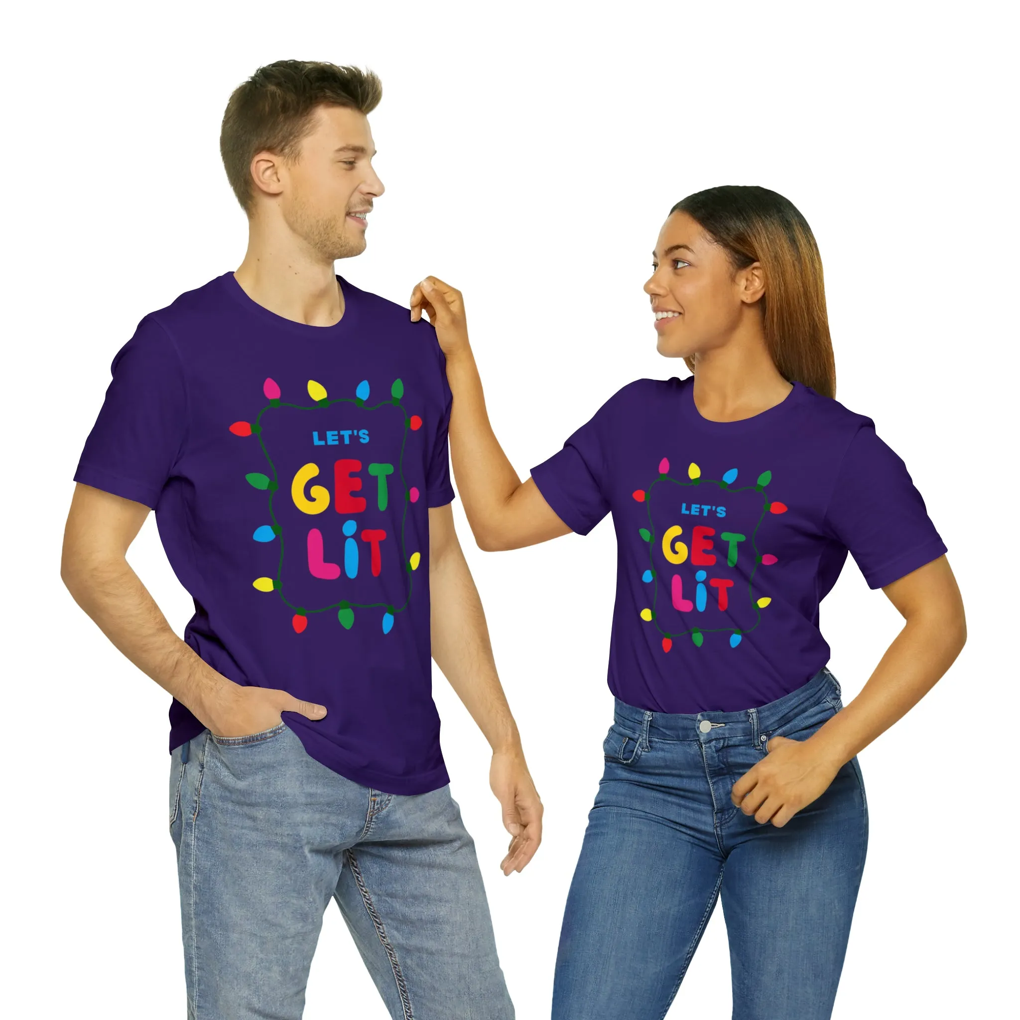 Let's Get Lit Christmas T-Shirt | Funny XMas Tee |  Bella Canvas 3001 Unisex | Happy Holidays Short Sleeve Tshirt