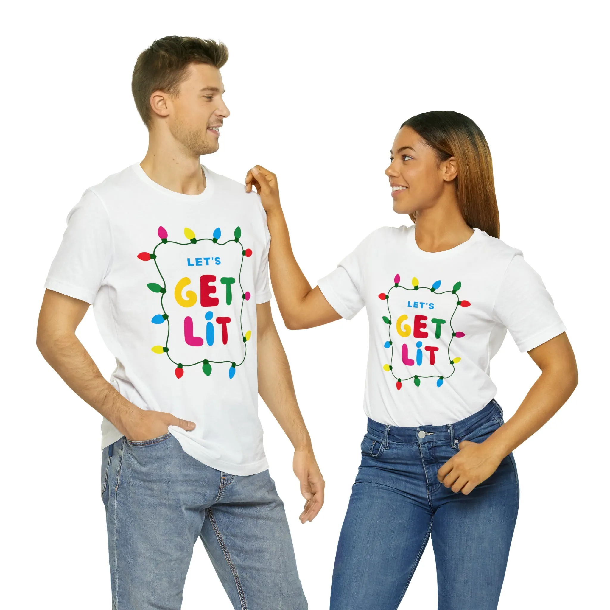 Let's Get Lit Christmas T-Shirt | Funny XMas Tee |  Bella Canvas 3001 Unisex | Happy Holidays Short Sleeve Tshirt