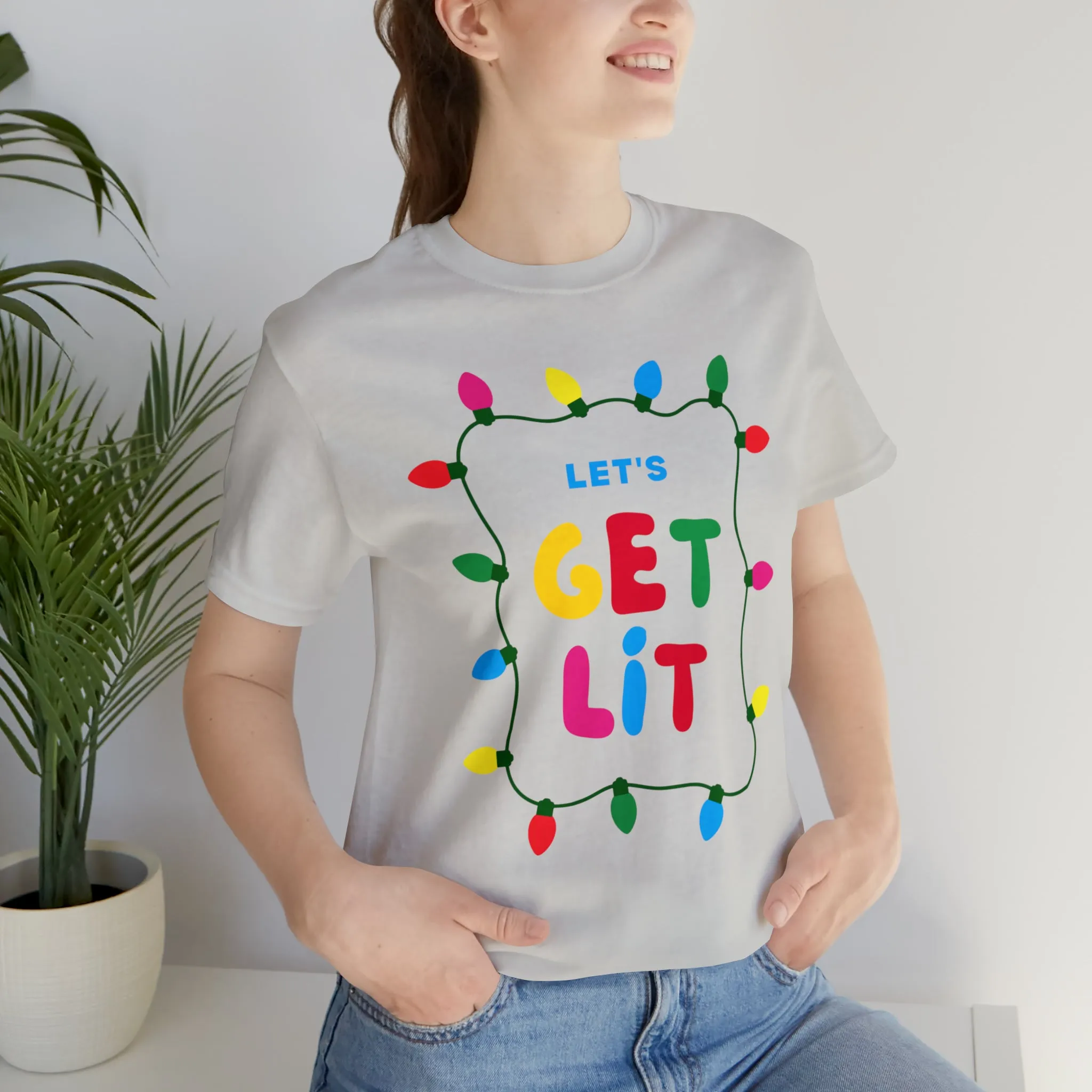 Let's Get Lit Christmas T-Shirt | Funny XMas Tee |  Bella Canvas 3001 Unisex | Happy Holidays Short Sleeve Tshirt