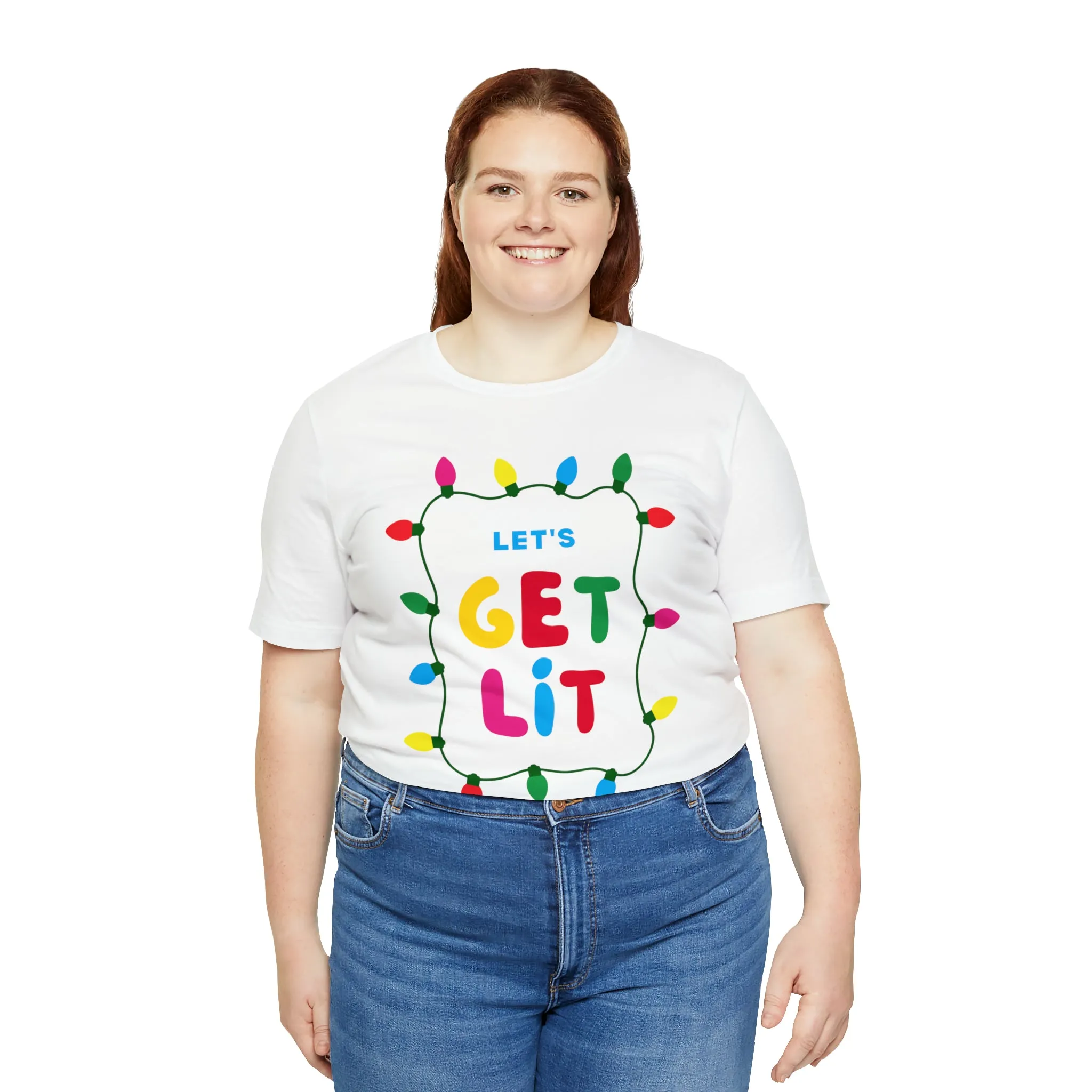 Let's Get Lit Christmas T-Shirt | Funny XMas Tee |  Bella Canvas 3001 Unisex | Happy Holidays Short Sleeve Tshirt