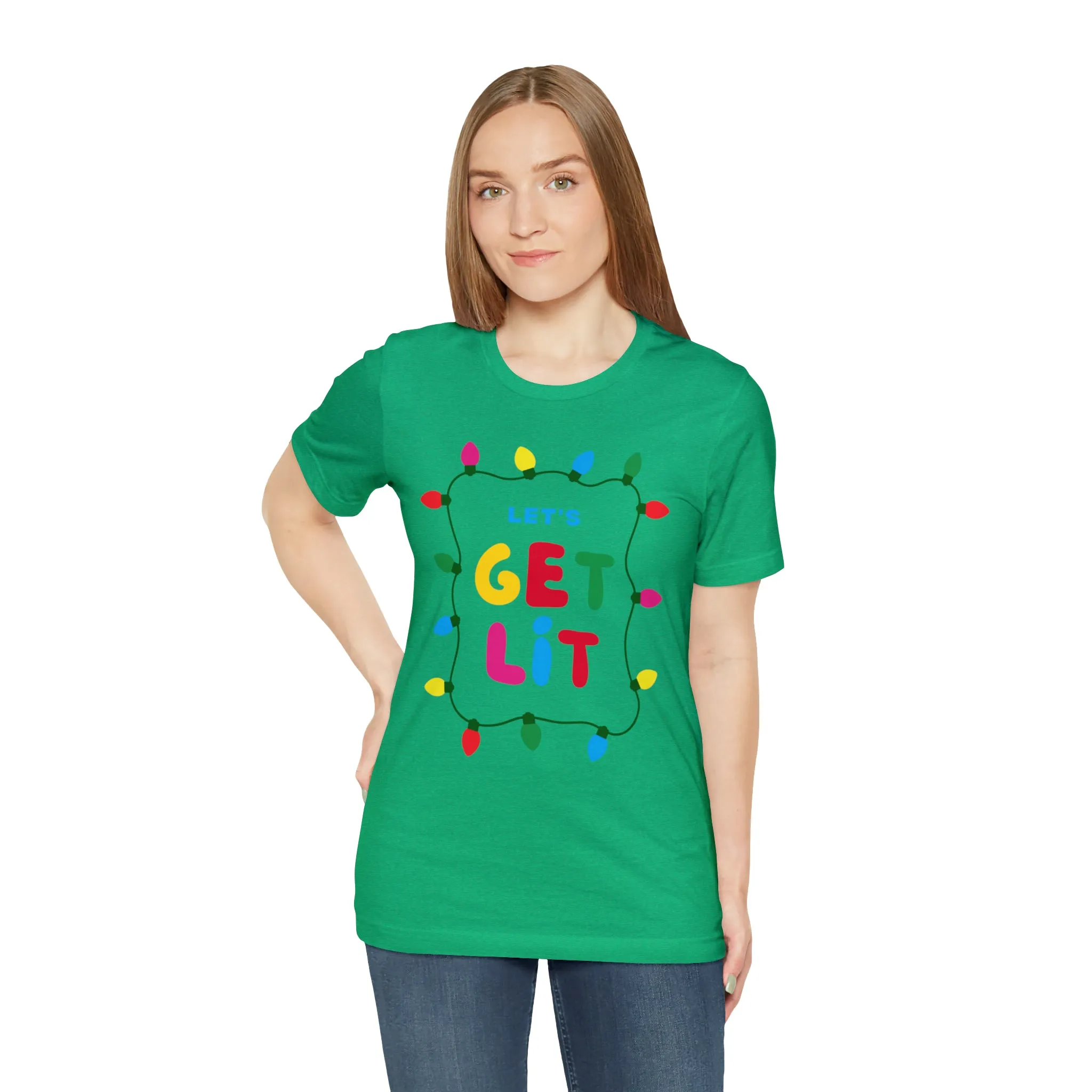 Let's Get Lit Christmas T-Shirt | Funny XMas Tee |  Bella Canvas 3001 Unisex | Happy Holidays Short Sleeve Tshirt