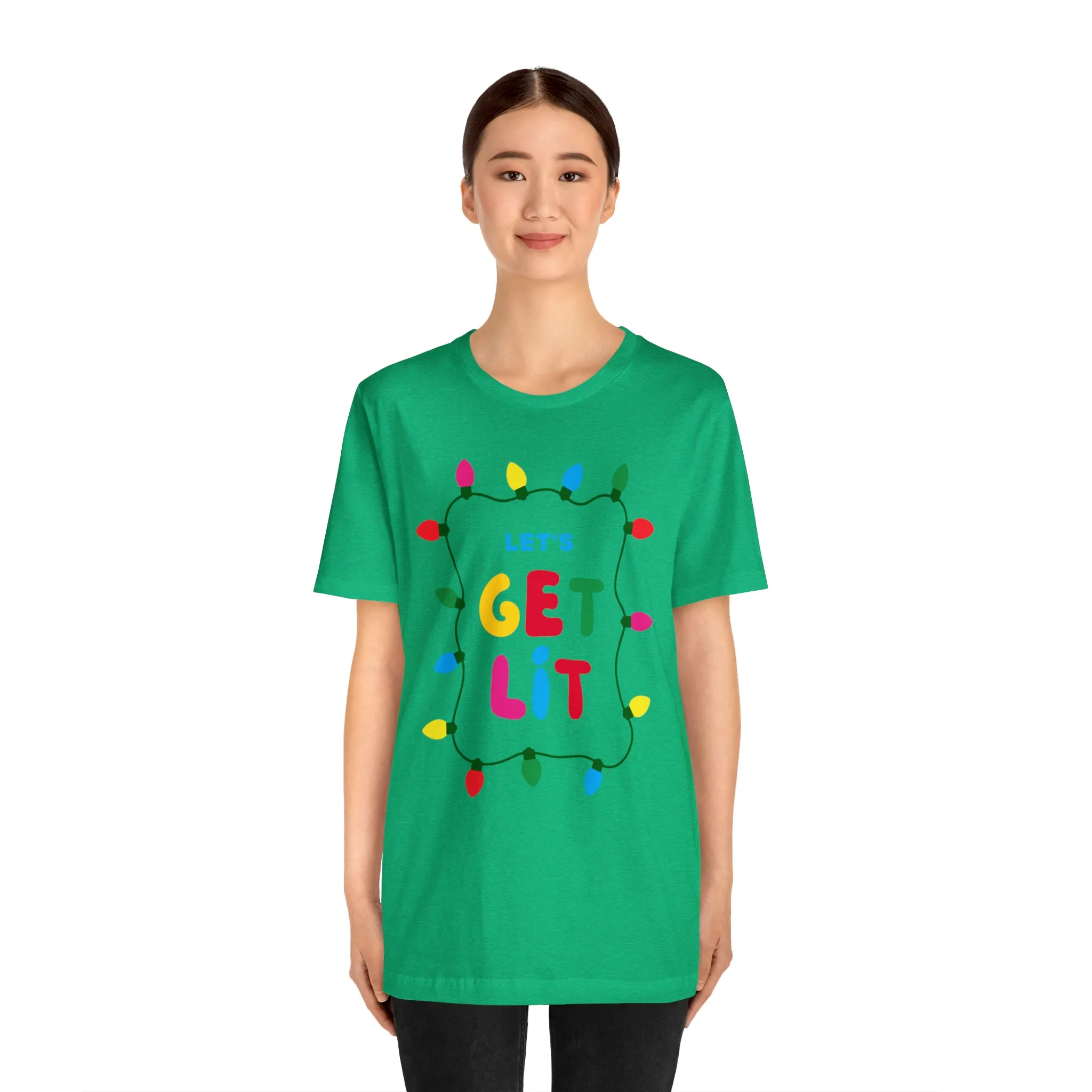 Let's Get Lit Christmas T-Shirt | Funny XMas Tee |  Bella Canvas 3001 Unisex | Happy Holidays Short Sleeve Tshirt