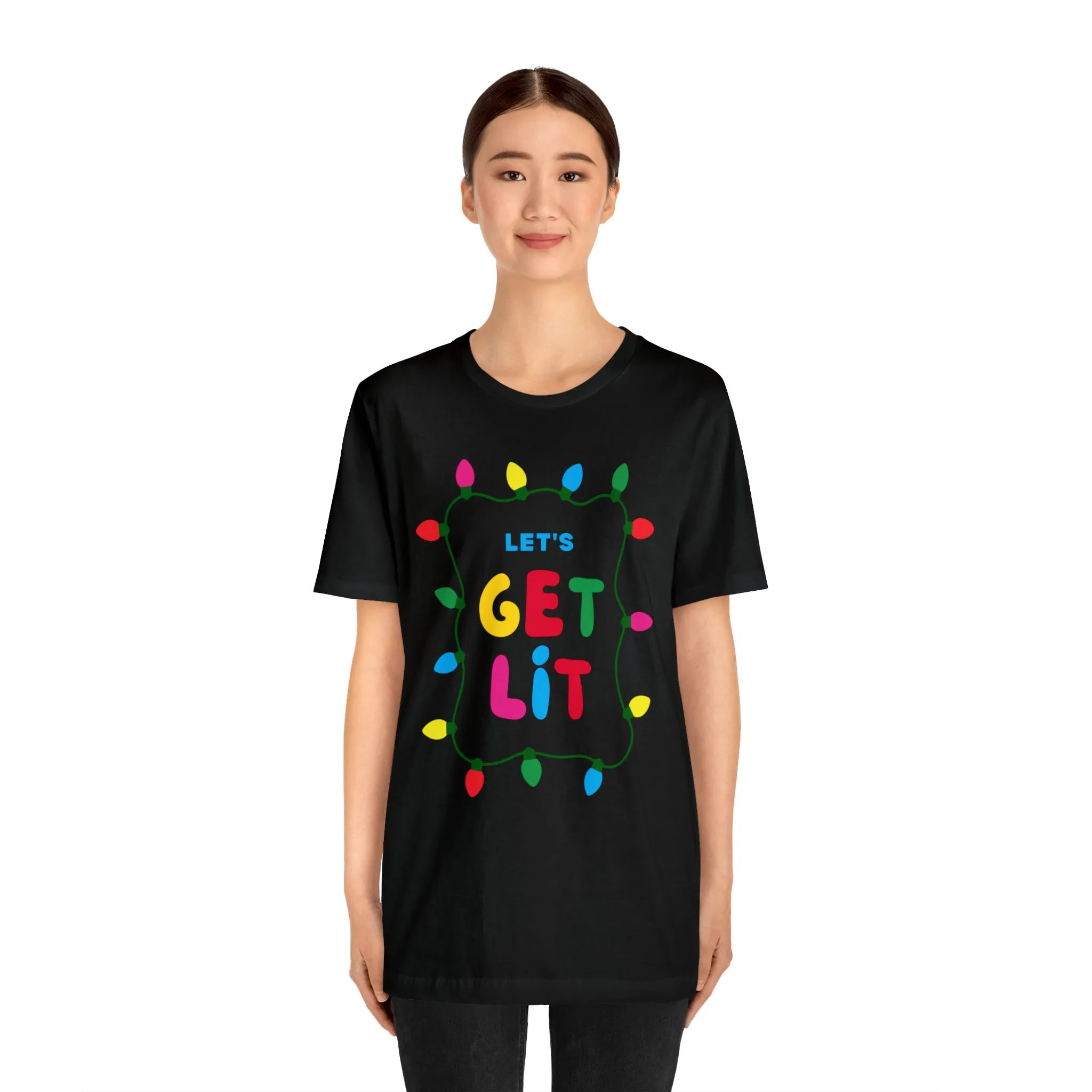 Let's Get Lit Christmas T-Shirt | Funny XMas Tee |  Bella Canvas 3001 Unisex | Happy Holidays Short Sleeve Tshirt