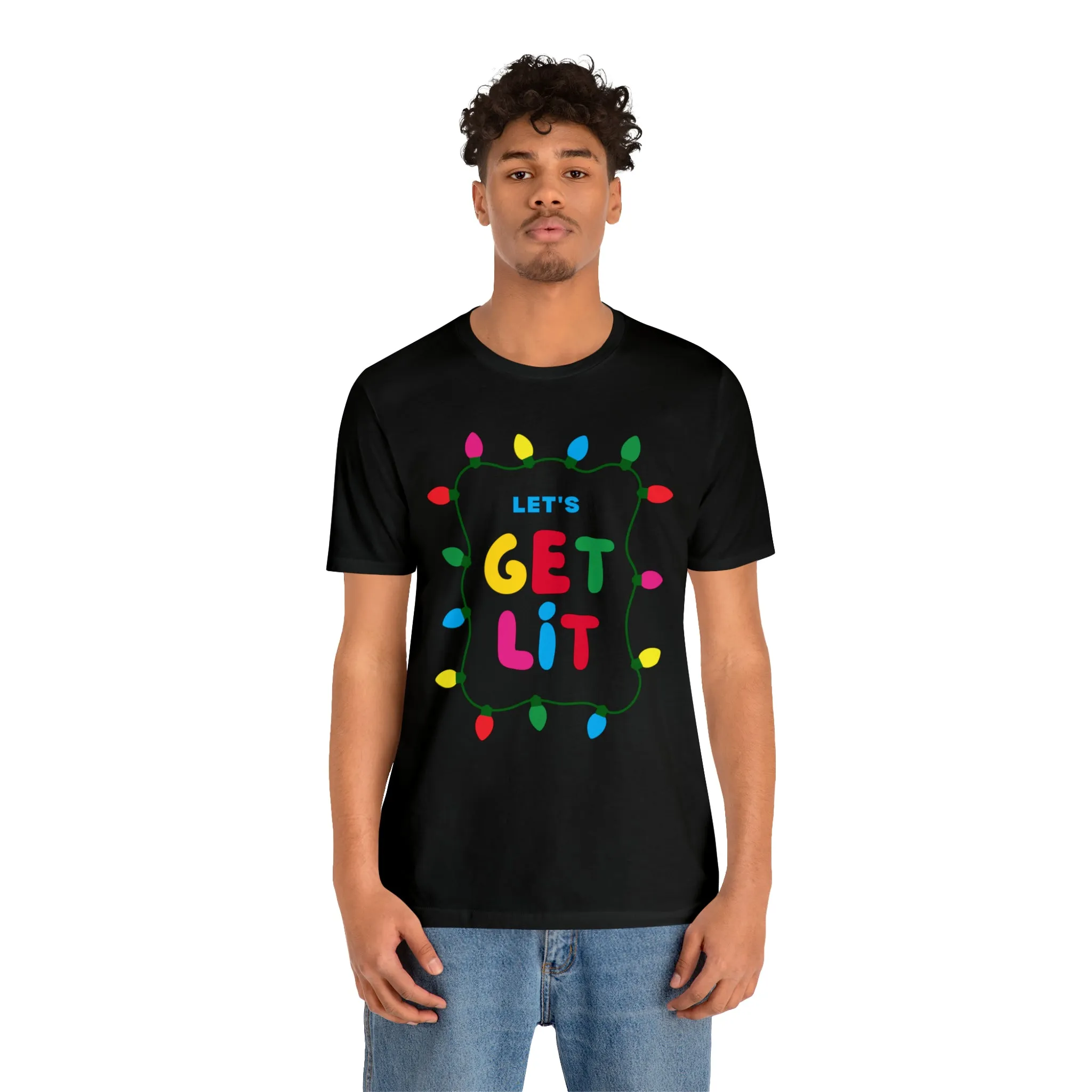 Let's Get Lit Christmas T-Shirt | Funny XMas Tee |  Bella Canvas 3001 Unisex | Happy Holidays Short Sleeve Tshirt