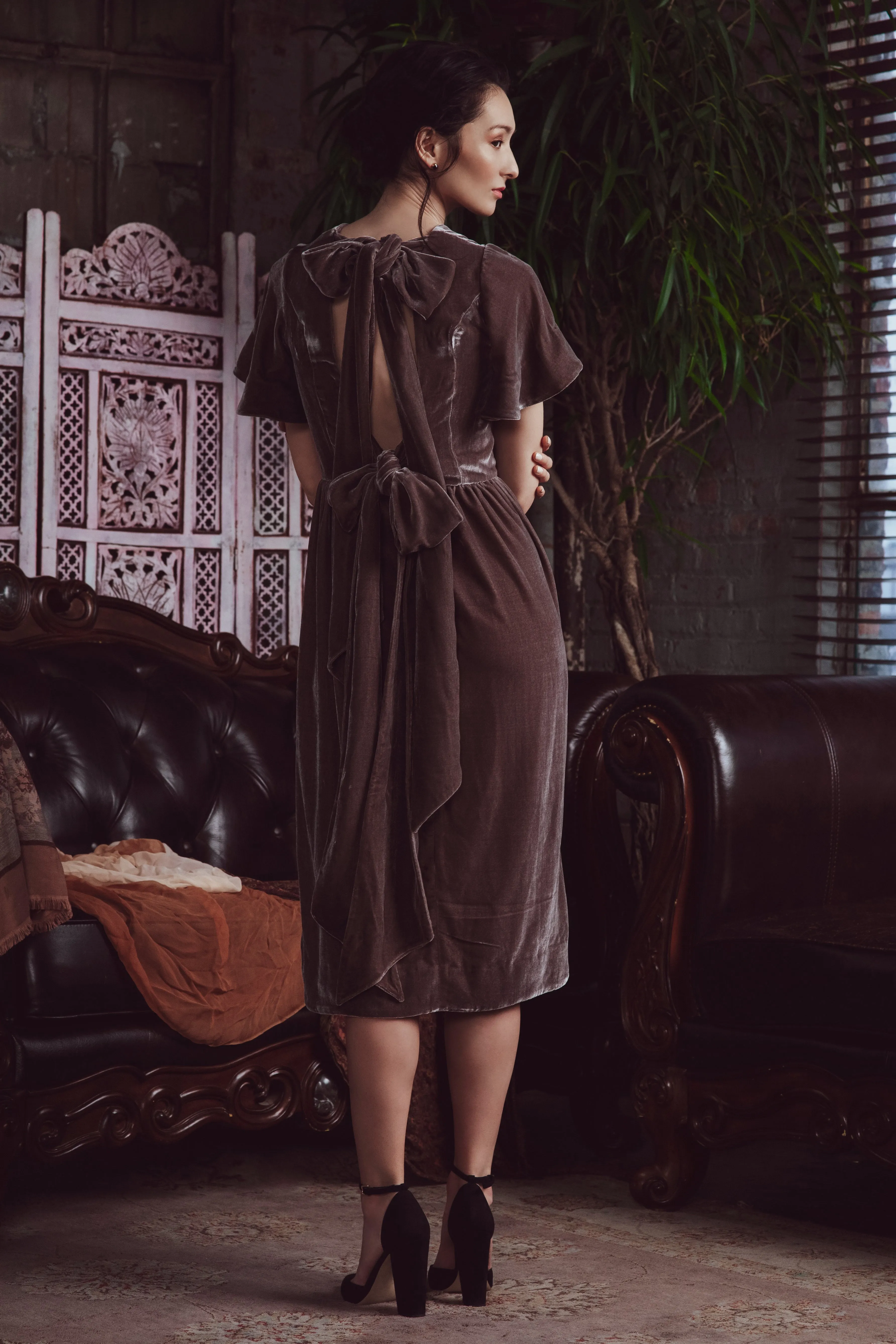 Liesl Bow Silk Velvet Dress