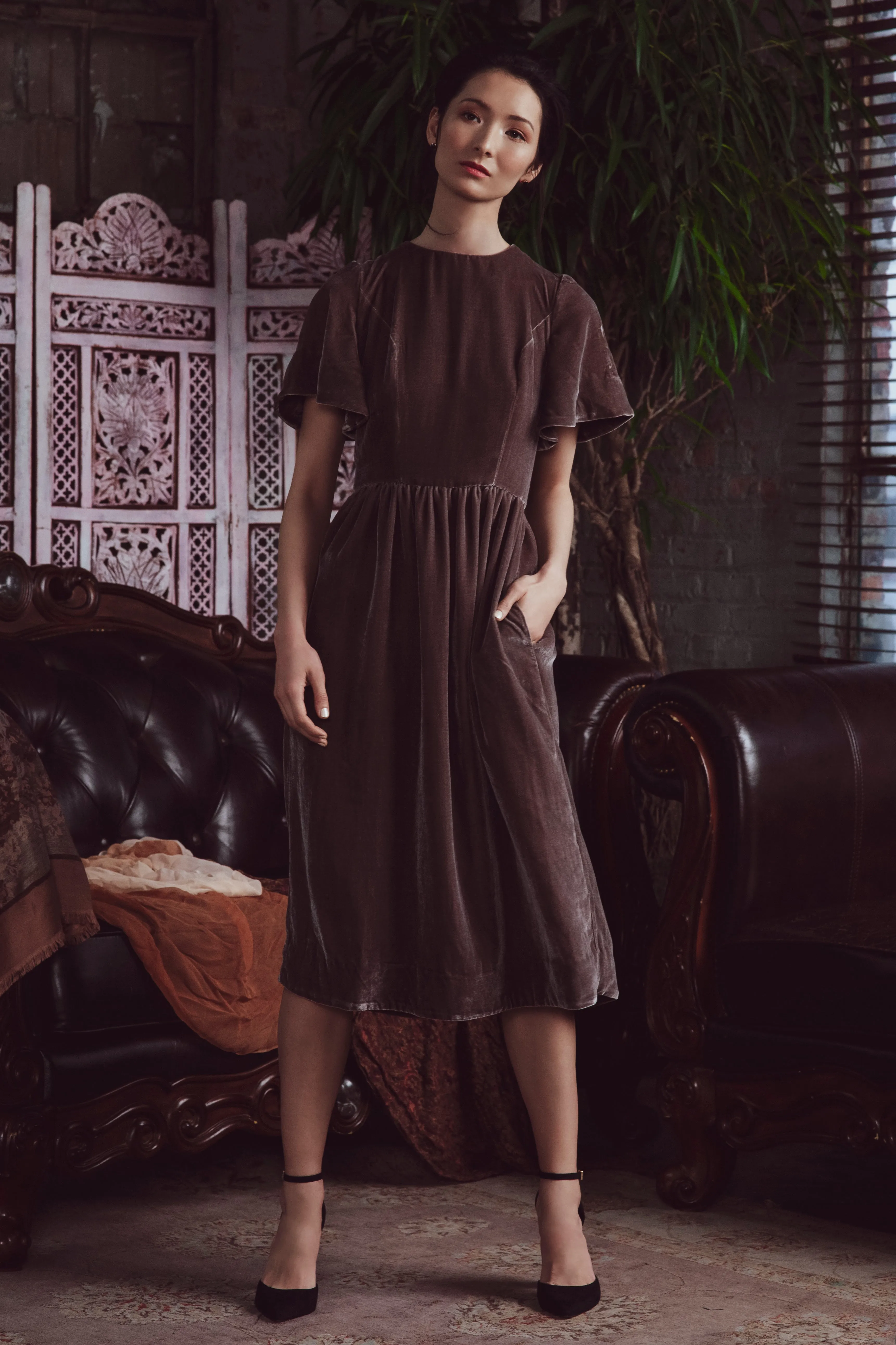 Liesl Bow Silk Velvet Dress