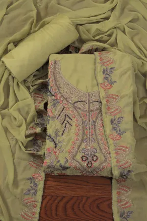 Light Green Heavy Embroidered Poly Georgette Dress Material with Dupatta