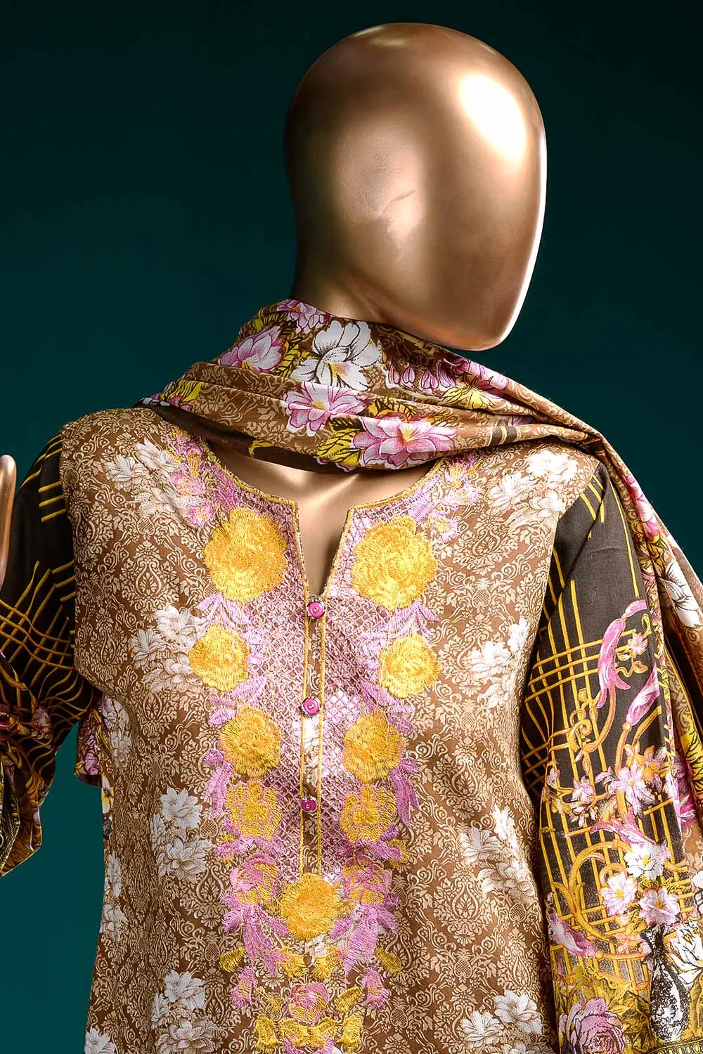 LL-2A - Floral Twist  |  Unstitched Printed & Embroidered Linen Dress
