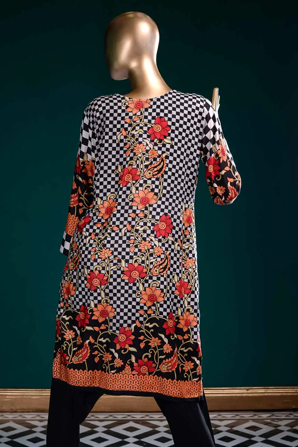 LL-4A - Chequered Mix  |  Unstitched Printed & Embroidered Linen Dress