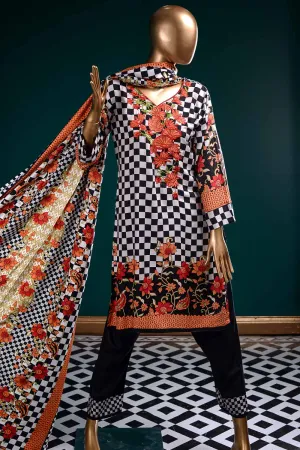 LL-4A - Chequered Mix  |  Unstitched Printed & Embroidered Linen Dress