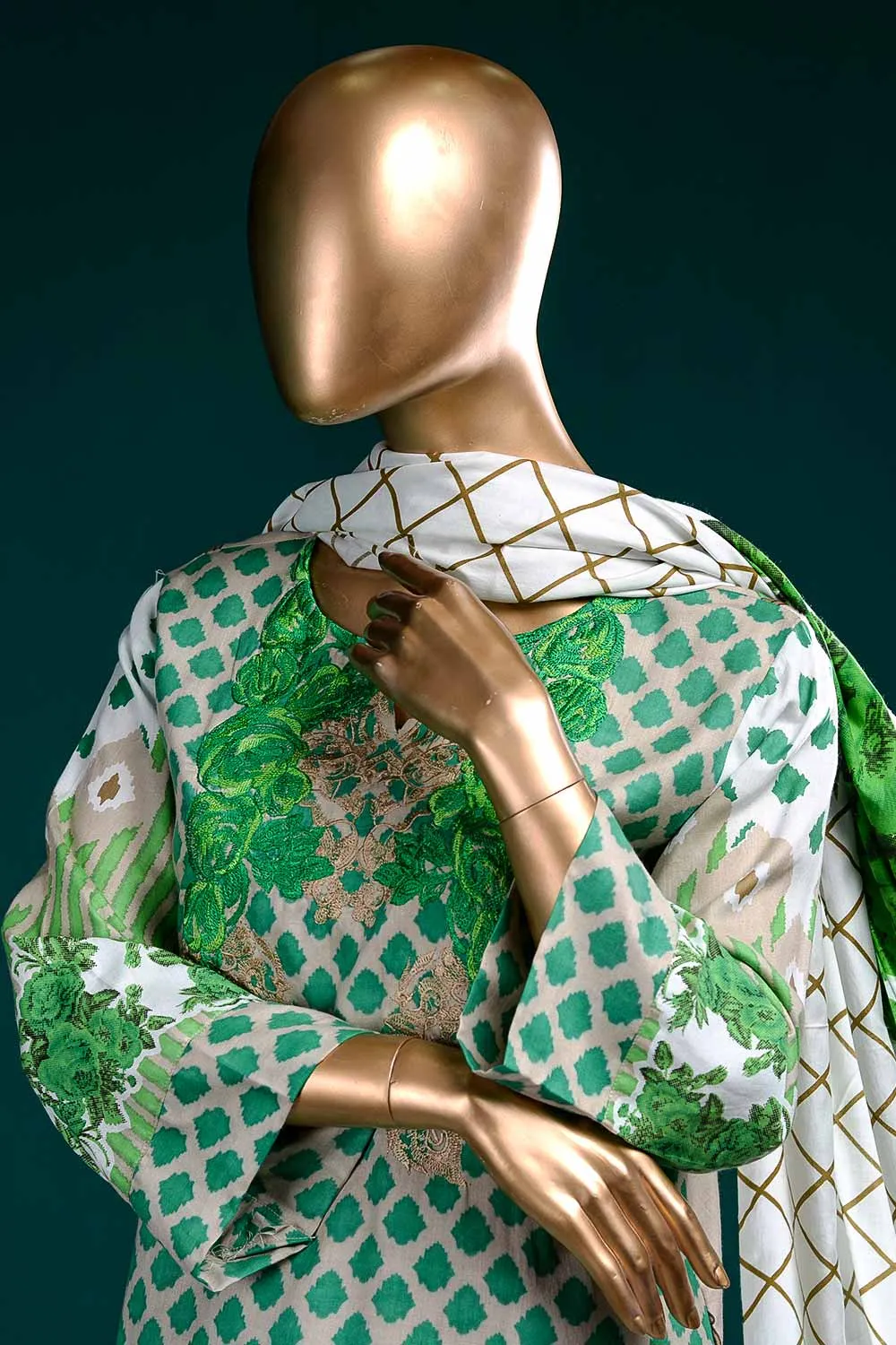 LL-5B - Wild Rose  |  Unstitched Printed & Embroidered Linen Dress