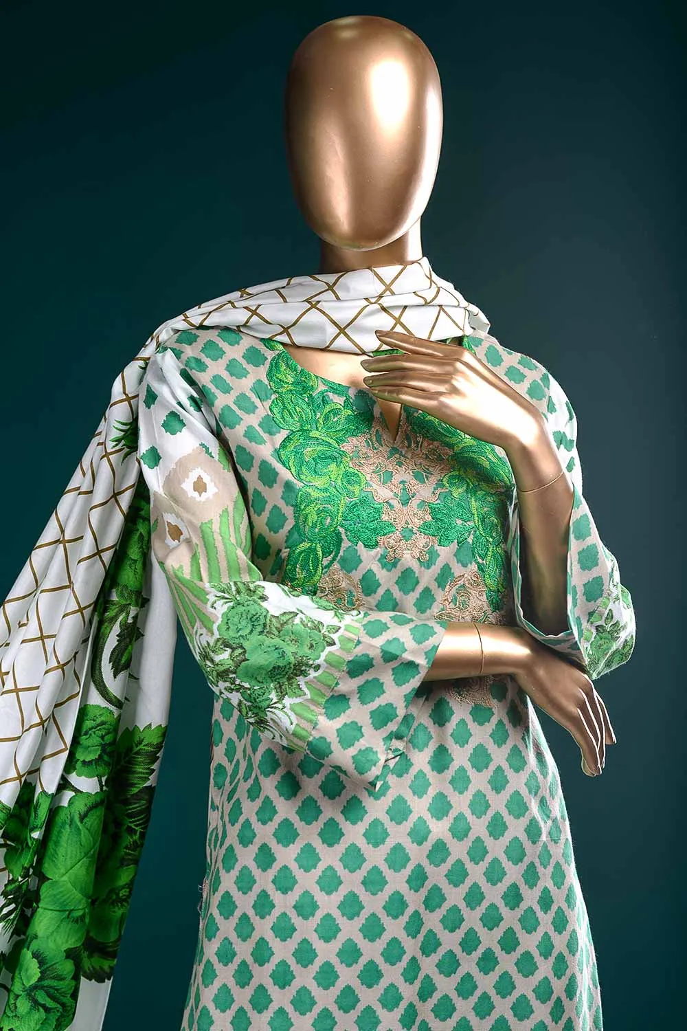 LL-5B - Wild Rose  |  Unstitched Printed & Embroidered Linen Dress