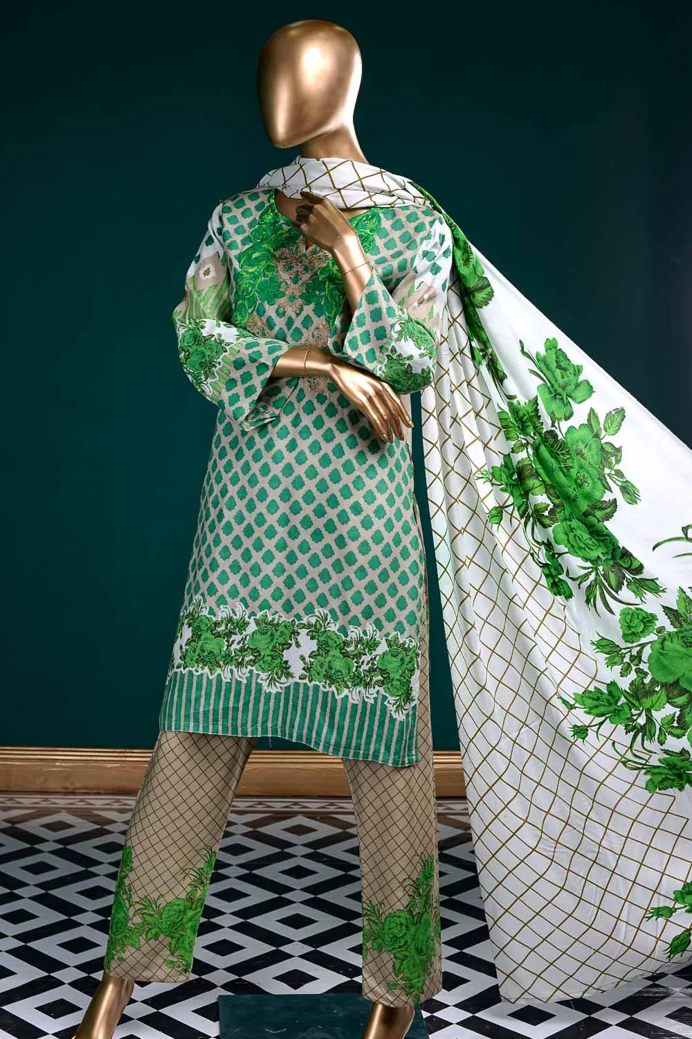 LL-5B - Wild Rose  |  Unstitched Printed & Embroidered Linen Dress