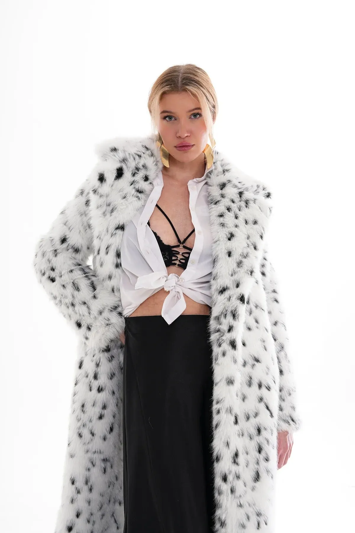 Long-Haired Leopard Print Faux Fur Coat
