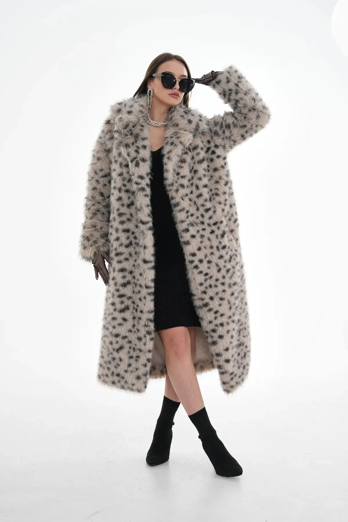Long-Haired Leopard Print Faux Fur Coat