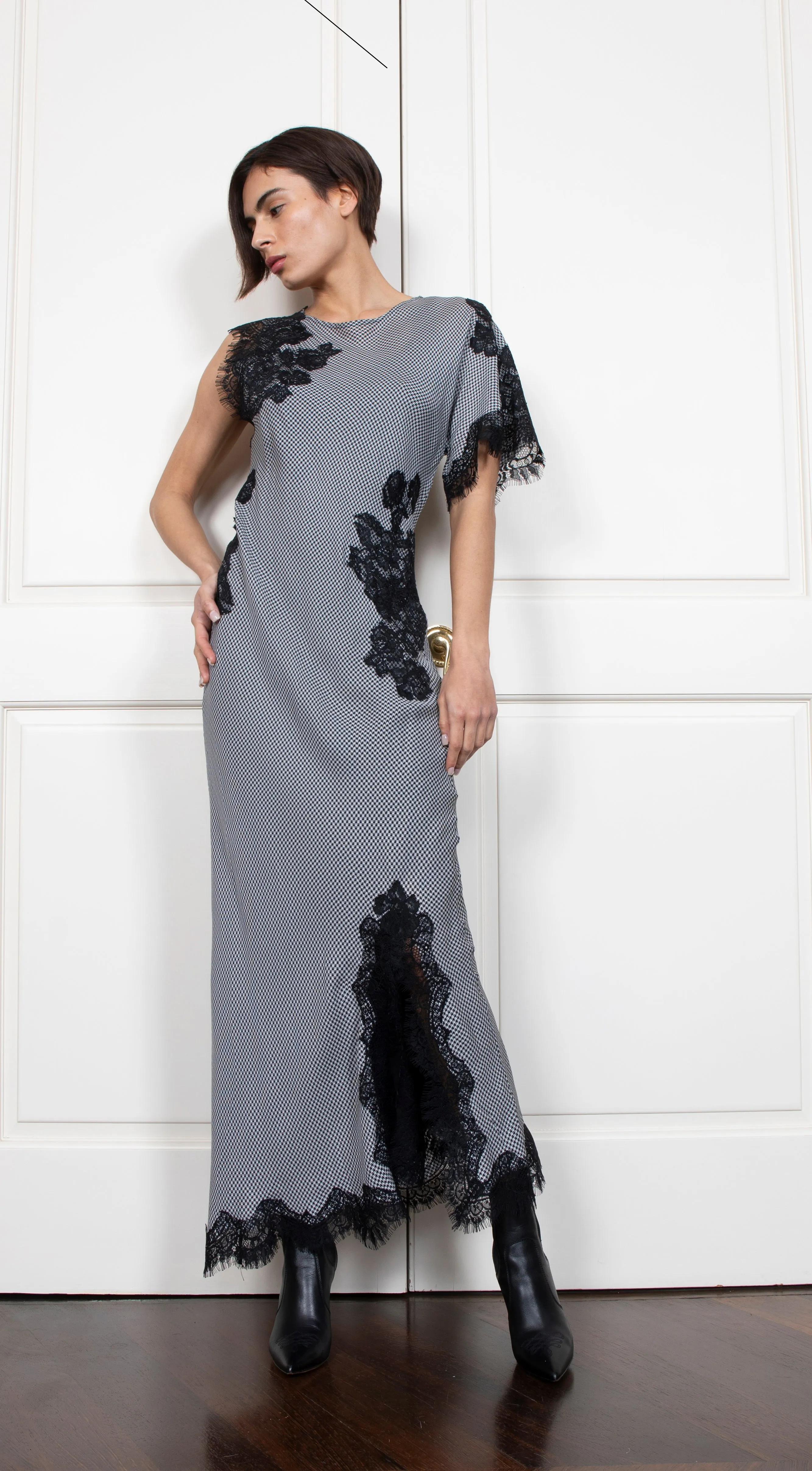 Luna Houndstooth Bias Long Dress -