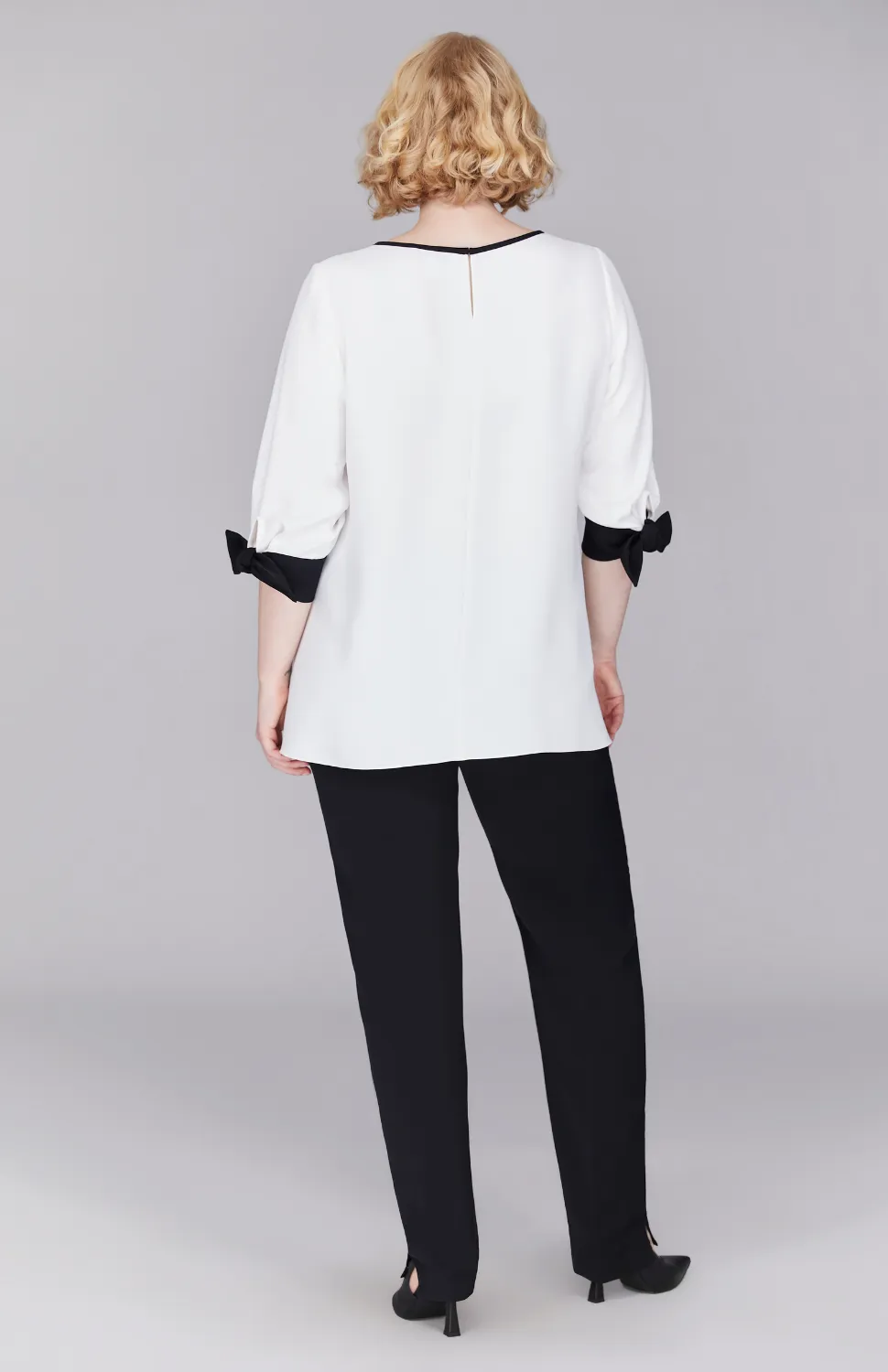 Lustrous Crepe 3/4 Sleeve Blouse with Tie Cuff