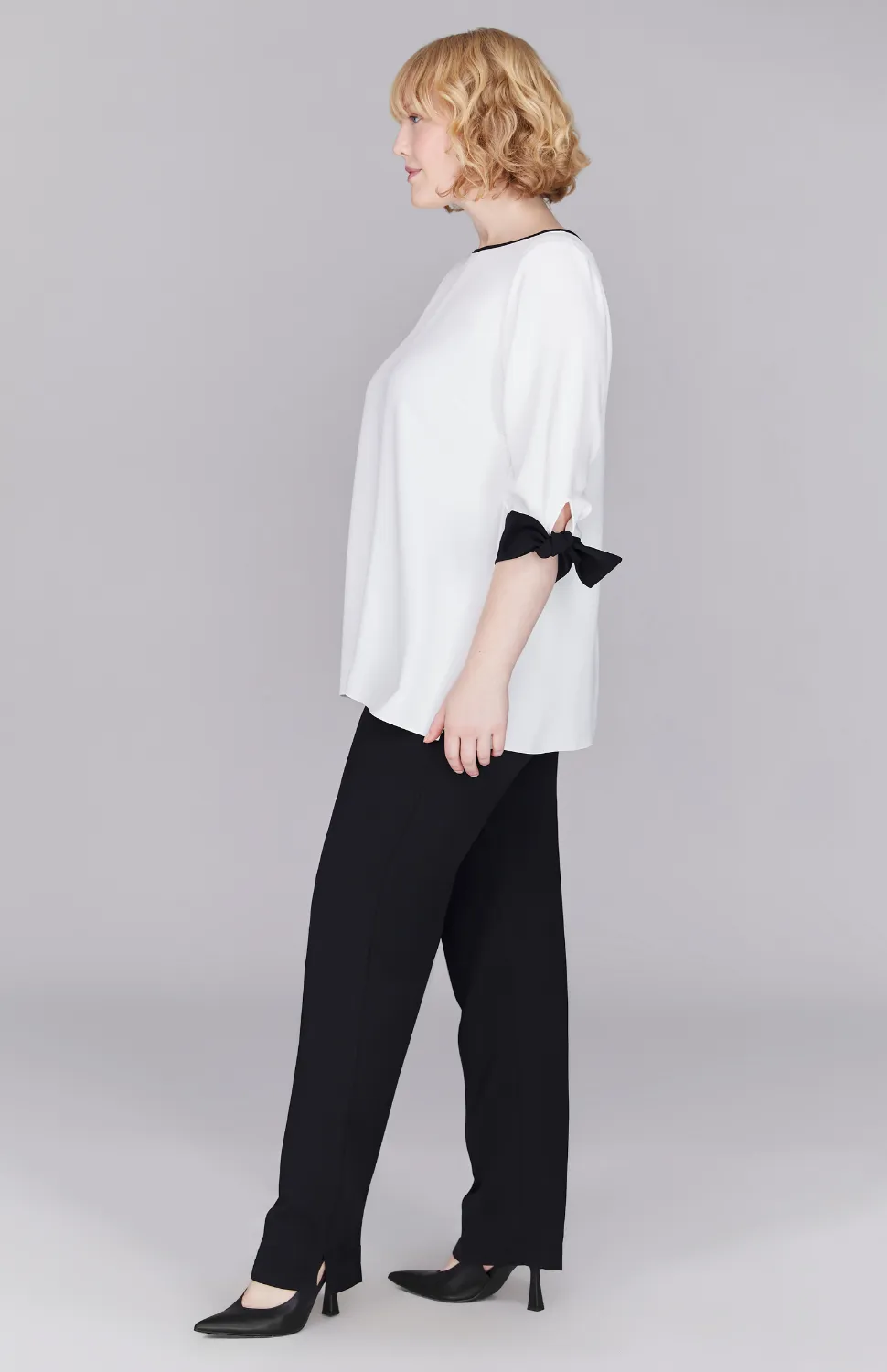 Lustrous Crepe 3/4 Sleeve Blouse with Tie Cuff