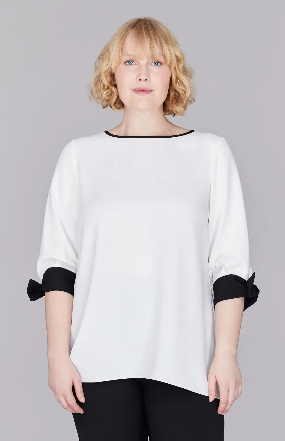 Lustrous Crepe 3/4 Sleeve Blouse with Tie Cuff