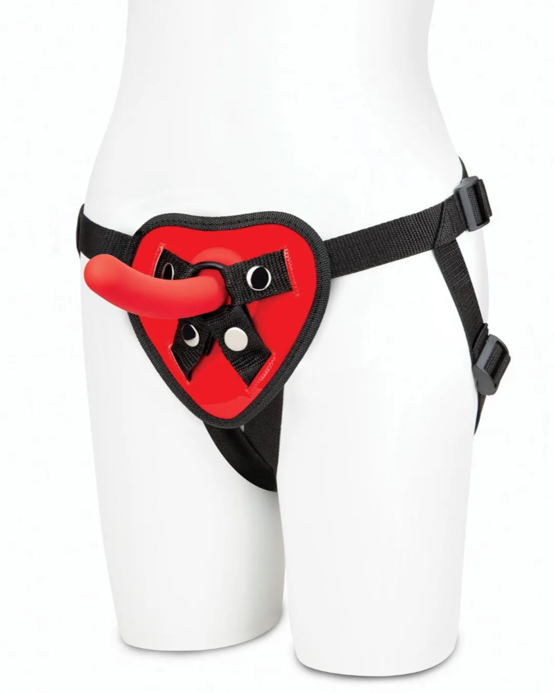 Lux Fetish Heart Strap On Harness & Dildo Set with Adjustable Fit and Satin Blindfold, 5 Inch Dildo