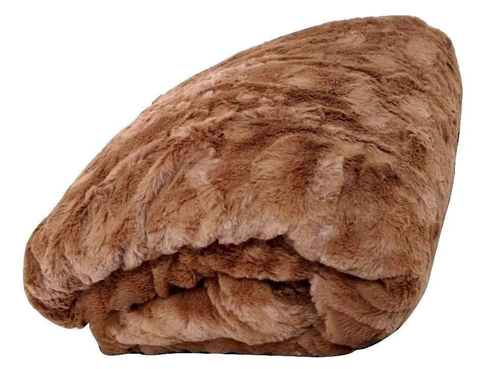 Luxury Solid Cinnamon Mocha Brown Wooded River Faux Fur with Sherpa Backside Soft Warm Fleece Throw Blanket